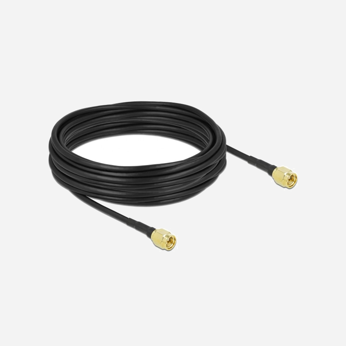 DeLOCK Câble d'antenne SMA mâle vers SMA mâle 10m LMR100, contacts or, connecteurs droits, noir, diamètre 2.79mm, réf. 90471 - Le câble d'antenne de Delock est approprié aux composants de connexion de la technologie de fréquence radio.