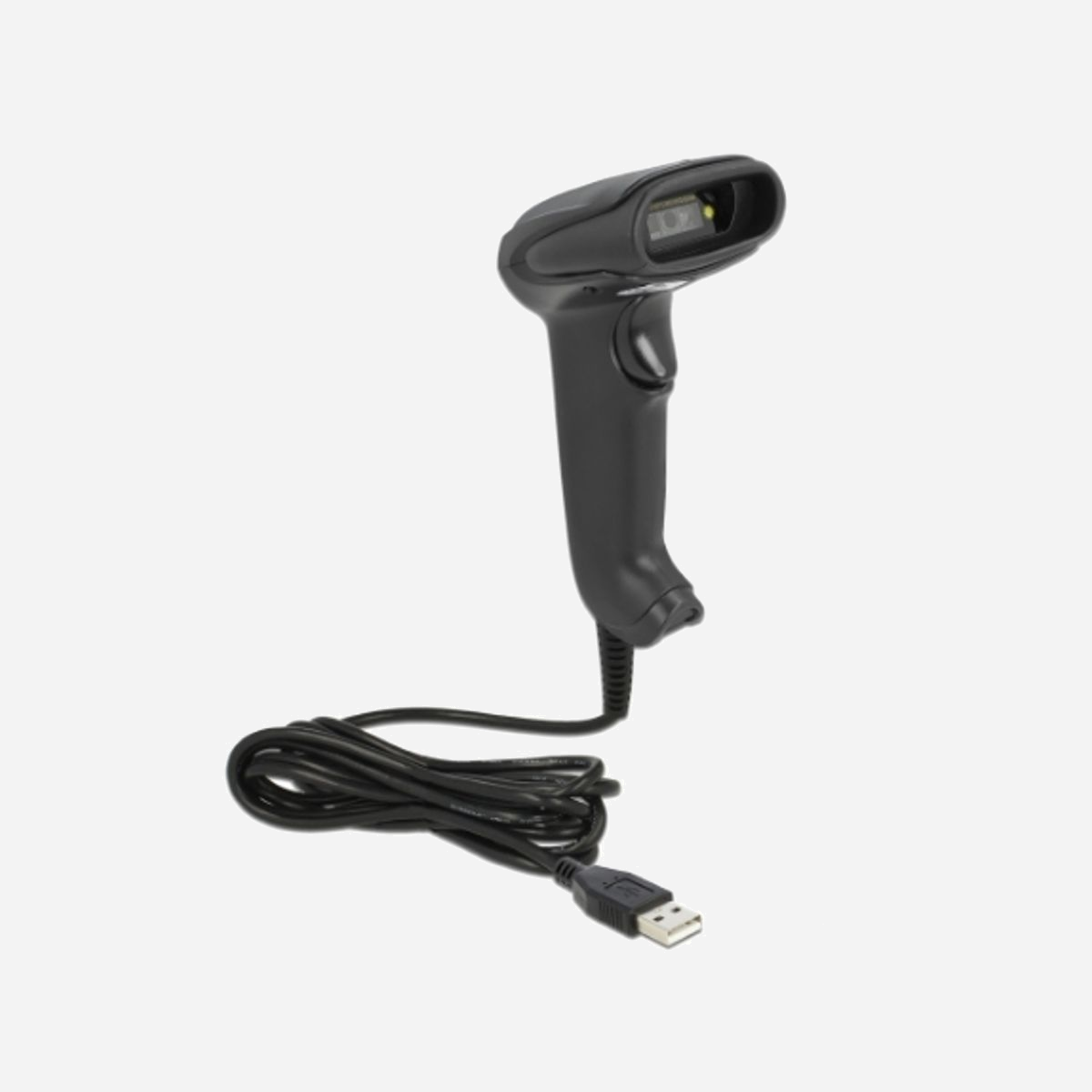 DeLOCK Scanner Code-barres 1D/2D USB 90557 - Lecture Datamatrix, QR Code - Capteur LED 640x480, Distance 35cm, Câble 1.5m, 5V, Noir - <b>Description</b><br>Ce scanner de code-barres de Delock peut être directement connecté à un PC ou laptop. En alternative, un adaptateur peut être utilisé pour connecter le scanner à un téléphone mobile ou une tablette. Tous les types communs de code-barres 1D et 2D peuvent être capturés avec précision même à longue distance. En outre, le scanner reconnait les code-barres affichés sur des écrans et moniteurs.<br><br><b> Adaptation automatique à la luminosité ambiante</b><br>Le scanner s’adapte automatiquement à la luminosité ambiante et capture jusqu’à 30 scans par seconde sous des conditions optimales de lumière.<br>En luminosité ambiante faible, le code-barres est éclairé par une LED blanche supplémentaire et peut donc être également utilisé dans de mauvaises conditions de lumière.<br><br><b> Transmission via USB</b><br> Le transfert de données des codes-barres scannés est effectué via le câble USB inclus.<br><br><b> Connexion fixe</b><br> Le câble USB sera connecté au scanner via un connecteur mâle RJ50. La connexion est insérée, ainsi le câble ne peut être retiré qu’en utilisant l’outil d’éjection inclus. Ainsi, il y a toujours une connexion ferme entre le scanner et le système.