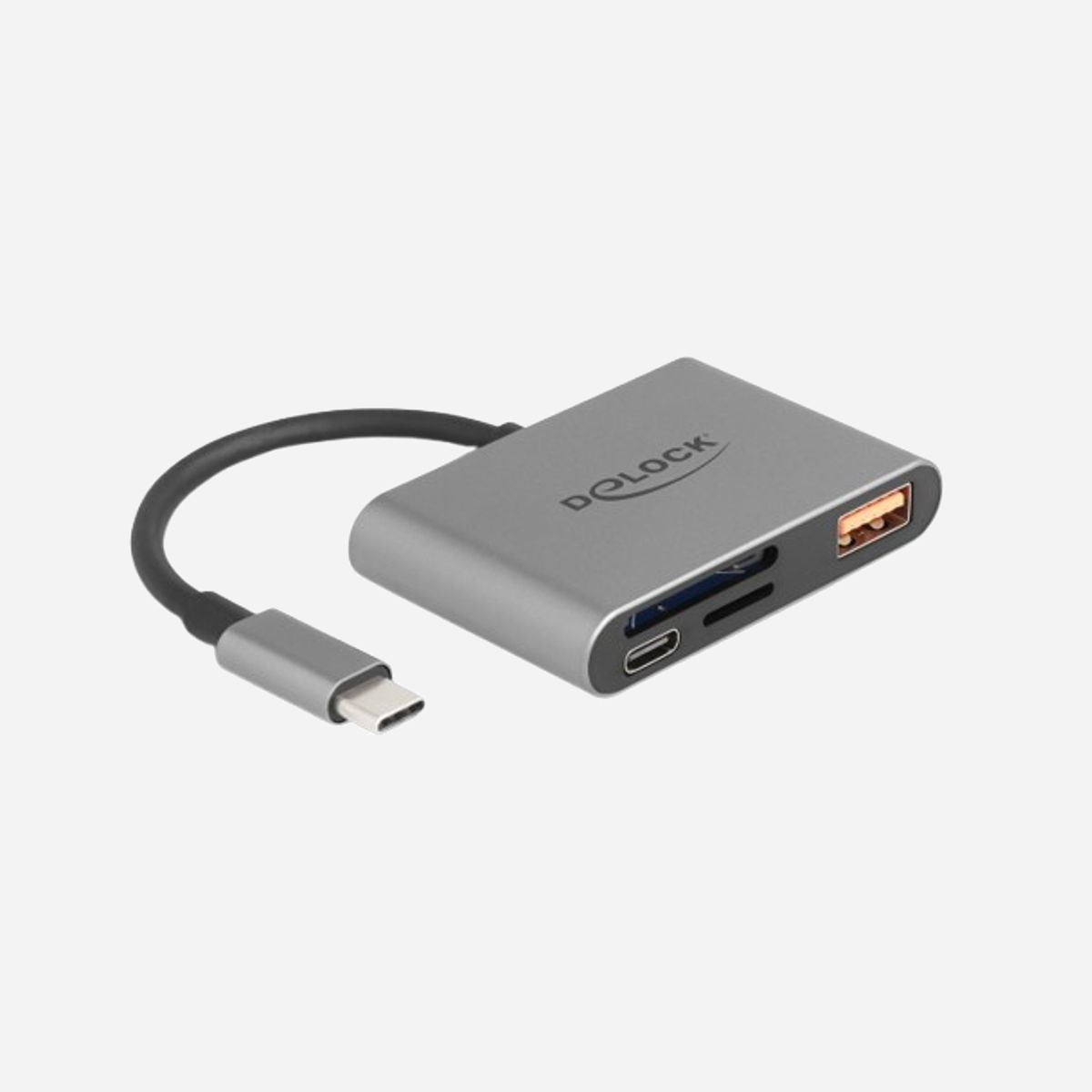 DeLOCK 91016 Lecteur Cartes Mémoire USB 2.0 Type-C Gris - Compatible MicroSD/SD - Transfert 10000 Mbit/s - Boîtier Métal - Support Windows/macOS/Linux - DeLOCK 91016. Cartes mémoire compatibles: MicroSD (TransFlash), SD, Couleur du produit: Gris, Taux de transfert de données: 10000 Mbit/s. Interface: USB 2.0 Type-C. Largeur: 40 mm, Profondeur: 61 mm, Hauteur: 11 mm. Quantité: 1 pièce(s). Câbles inclus: USB Type-C vers USB Type-C