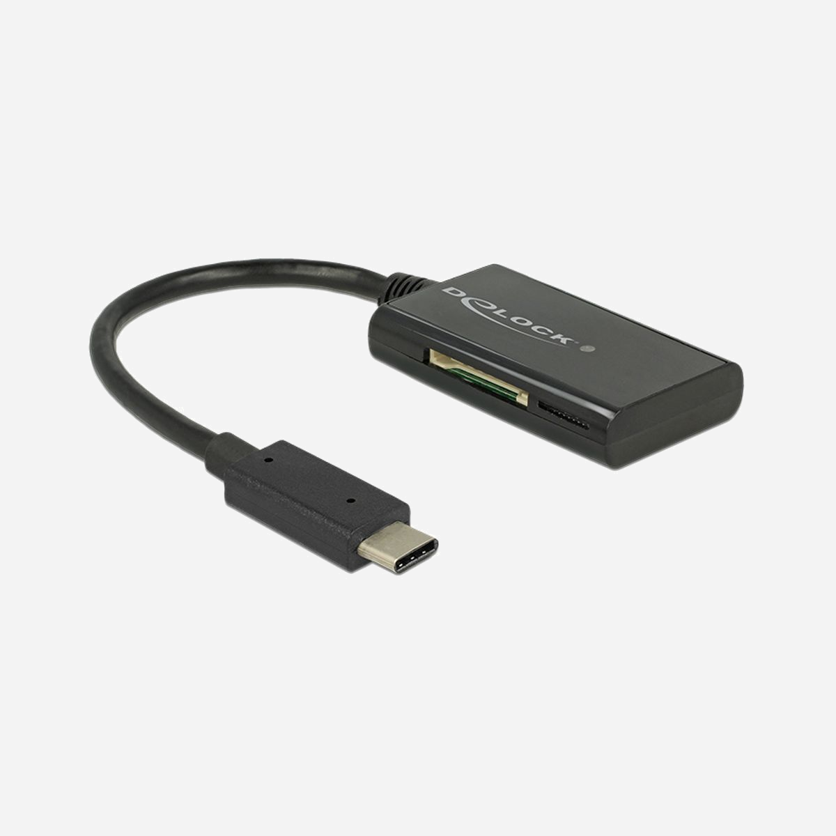 Lecteur de carte mémoire DeLOCK 91740 USB 3.2 Gen 1 Type-C Noir compatible SD/SDHC/SDXC/MicroSD/MMC, taux transfert 480Mbit/s, support Windows/macOS/Android - Le lecteur de carte de Delock peut être utilisé pour lire et graver des cartes de mémoire, et peut être connecté à l'interface USB-C™ des PC, laptops, MacBooks, Chromebooks ou smartphones.