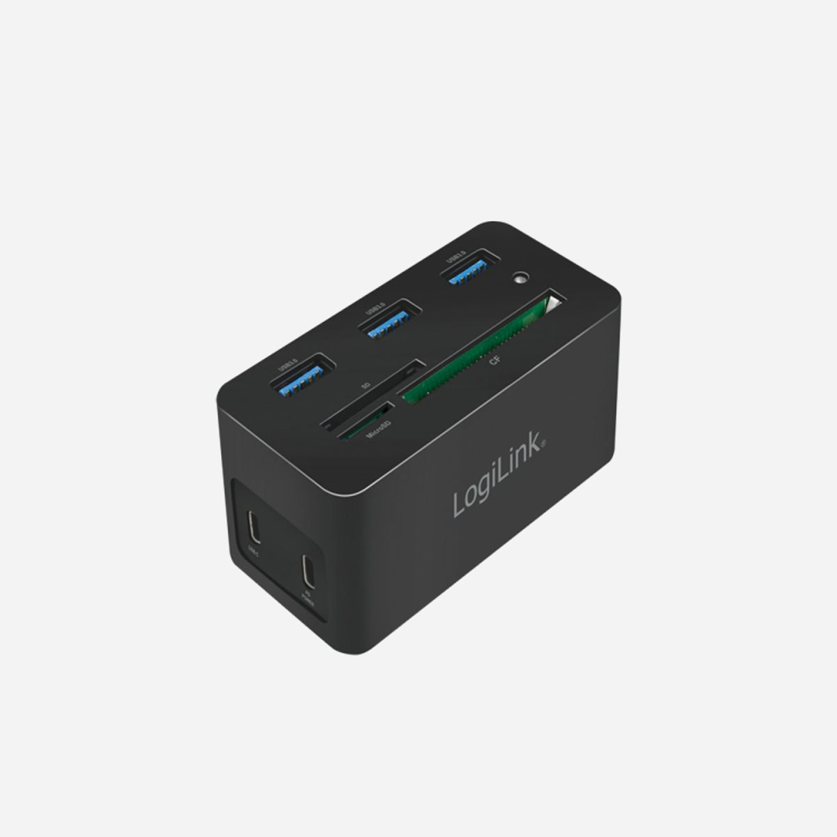 LogiLink UA0370 Station d'accueil USB 3.2 Gen 1 Type-C, 3x USB-A, 2x USB-C, HDMI, Ethernet Gigabit, Lecteur cartes CF/SD/MicroSD, Power Delivery 60W - LogiLink UA0370. Technologie de connectivité: Avec fil, Interface de l'hôte: USB 3.2 Gen 1 (3.1 Gen 1) Type-C, Délivrance de la puissance USB jusqu’à: 60 W. LAN Ethernet : taux de transfert des données: 10,100,1000 Mbit/s. Couleur du produit: Noir, Cartes mémoire compatibles: CF, MicroSD (TransFlash), SD, Taux de transfert des données: 5 Gbit/s. Largeur: 46 mm, Profondeur: 41 mm, Hauteur: 86 mm. Largeur du colis: 112 mm, Profondeur du colis: 50 mm, Hauteur du colis: 110 mm