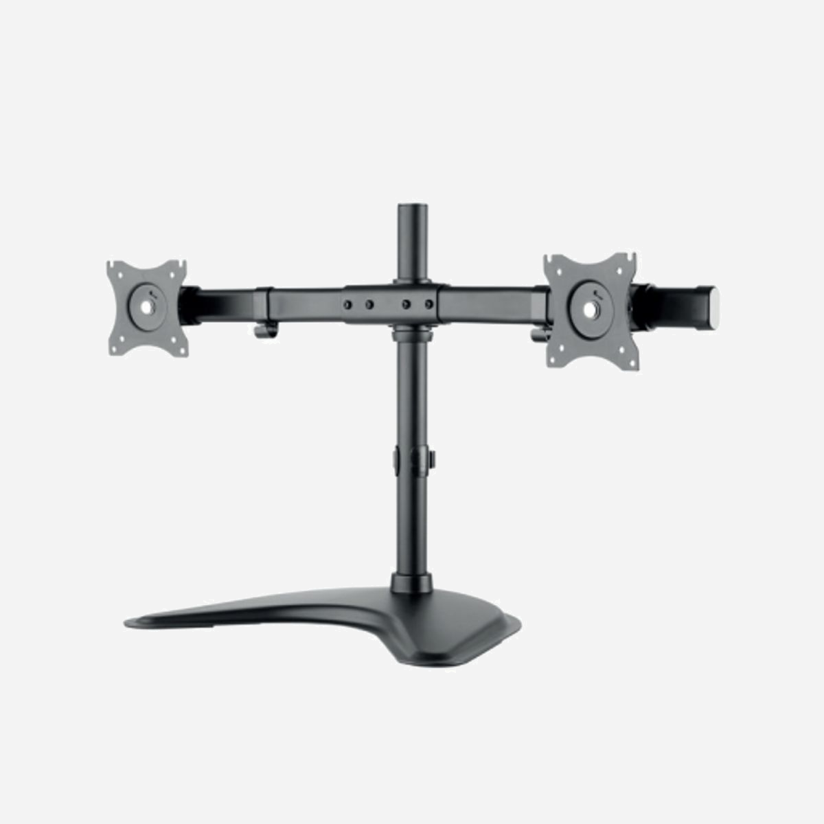 Hagor 8708 Support Bureau Double Écran 15-27" (38.1-68.6cm) VESA 75x75/100x100mm, Charge Max. 10kg, Inclinaison -45/+45°, Rotation 180°, Noir - Hagor 8708. Capacité de charge maximale: 10 kg, Taille minimale de l'écran: 38,1 cm (15"), Taille maximale de l’écran: 68,6 cm (27"), Compatibilité interface de montage (min): 75 x 75 mm, Compatibilité interface de montage (max): 100 x 100 mm. Réglage de la hauteur, Plage de l'angle d'oscillation: -15 - 15°, Angle d'inclinaison: -45 - 45°. Couleur du produit: Noir