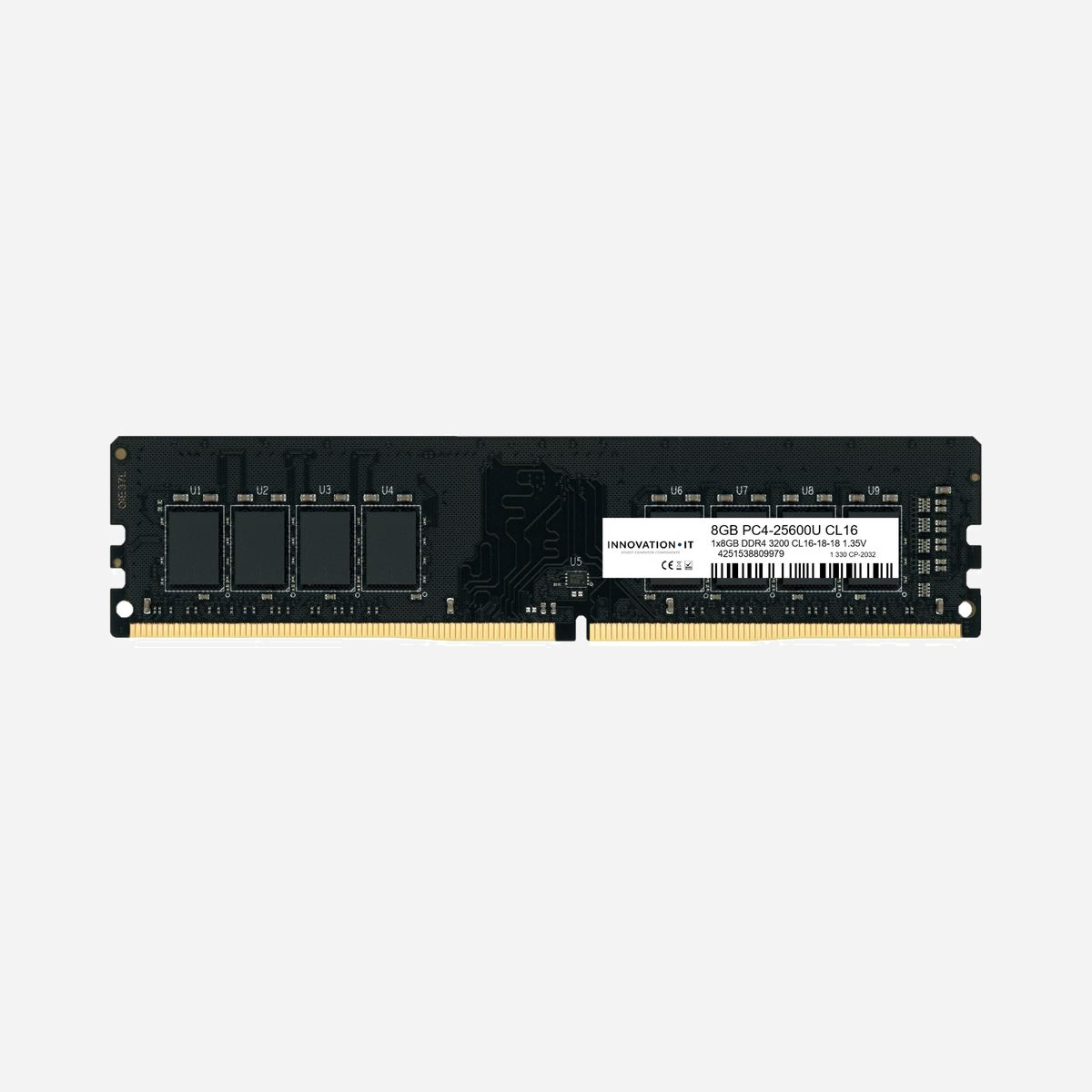 Innovation IT - Module Mémoire DDR4 8GB 3200MHz CL16-18-18 1.35V DIMM 288-pin (1x8GB) Unbuffered pour PC/Serveur - Innovation IT 3200 8GB CL16-18-18 1.35V LD 8-Chip. composant pour: PC/serveur, Mémoire interne: 8 Go, Disposition de la mémoire (modules x dimensions): 1 x 8 Go, Type de mémoire interne: DDR4, Fréquence de la mémoire: 3200 MHz, Support de mémoire: 288-pin DIMM, Latence CAS: 16