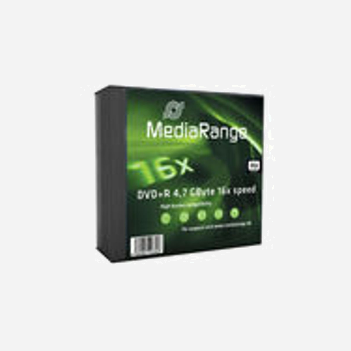 MediaRange MR419 : DVD+R 4.7 Go, Vitesse d'écriture 16x, Pack de 5 pièces – Support d'enregistrement numérique standardisé. - MediaRange MR419. Capacité d'origine: 4,7 Go, Type: DVD+R, Quantité: 5 pièce(s). Vitesse d'écriture des DVD+R: 16x