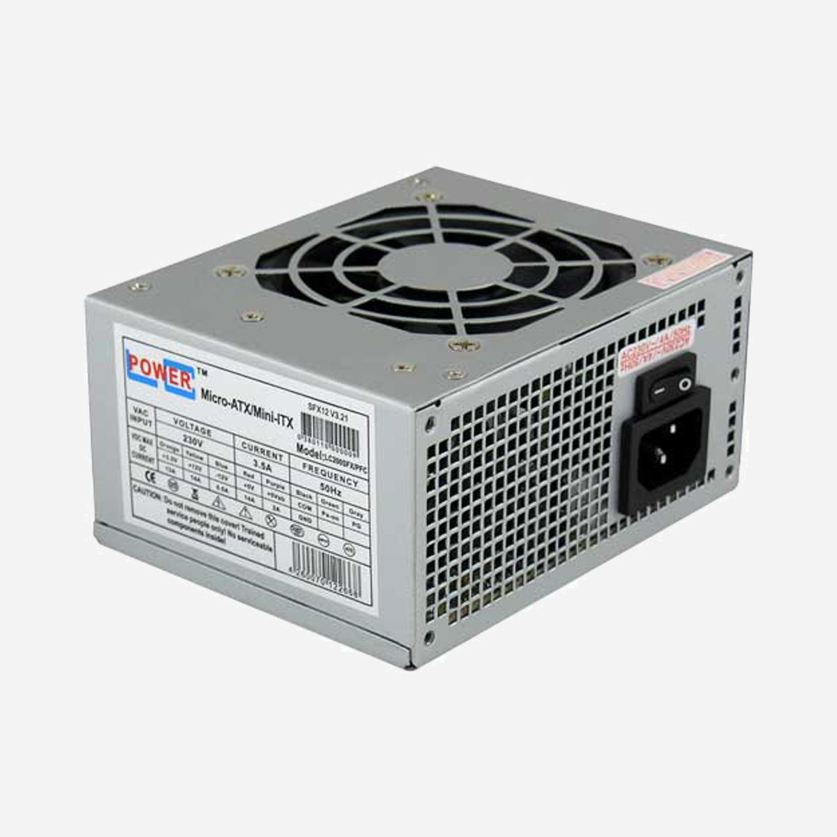 LC-Power LC300SFX V3.21 Alimentation SFX 285W (300W crête) ATX 20+4 Broches, +3.3V/18A, +12V/20A, +5V/15A, 1xPCIe, Ventilateur 80mm, Gris - LC-Power LC300SFX V3.21. Puissance totale: 285 W, Puissance de crête: 300 W, Courant d'entrée maximum (@110 V): +12V,+3.3V,+5V. Connecteur de la carte mère: 20+4 pin ATX. Utilité: PC, Facteur de forme de l'unité d'alimentation: SFX. Couleur du produit: Gris, Type de refroidissement: Actif, Diamètre du ventilateur: 8 cm. Largeur: 125 mm, Profondeur: 101 mm, Hauteur: 63 mm