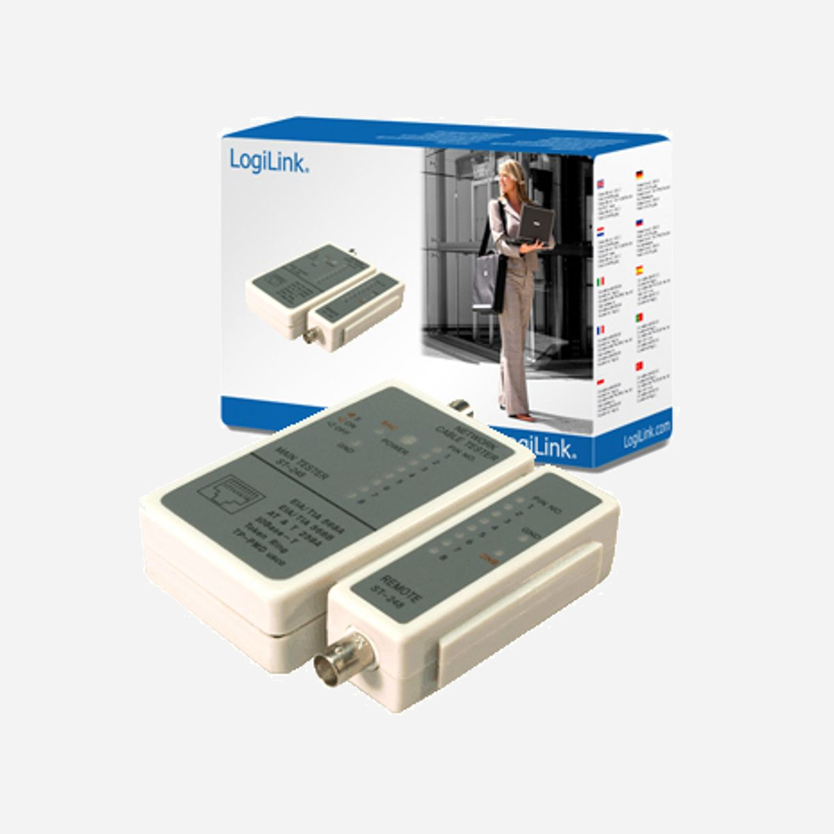 LogiLink WZ0011 Testeur de câbles réseau RJ45/RJ11/BNC - Vérification de continuité et de court-circuit - Identification de paires - Indicateur LED - LogiLink Cable tester