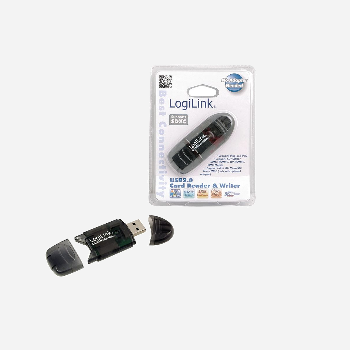 LogiLink CR0007 Lecteur de carte mémoire externe USB 2.0 pour SD/MMC, taux de transfert 480 Mbit/s, alimentation USB, noir - LogiLink Cardreader USB 2.0 Stick external for SD/MMC. Couleur du produit: Noir, Taux de transfert de données: 480 Mbit/s. Interface: USB 2.0