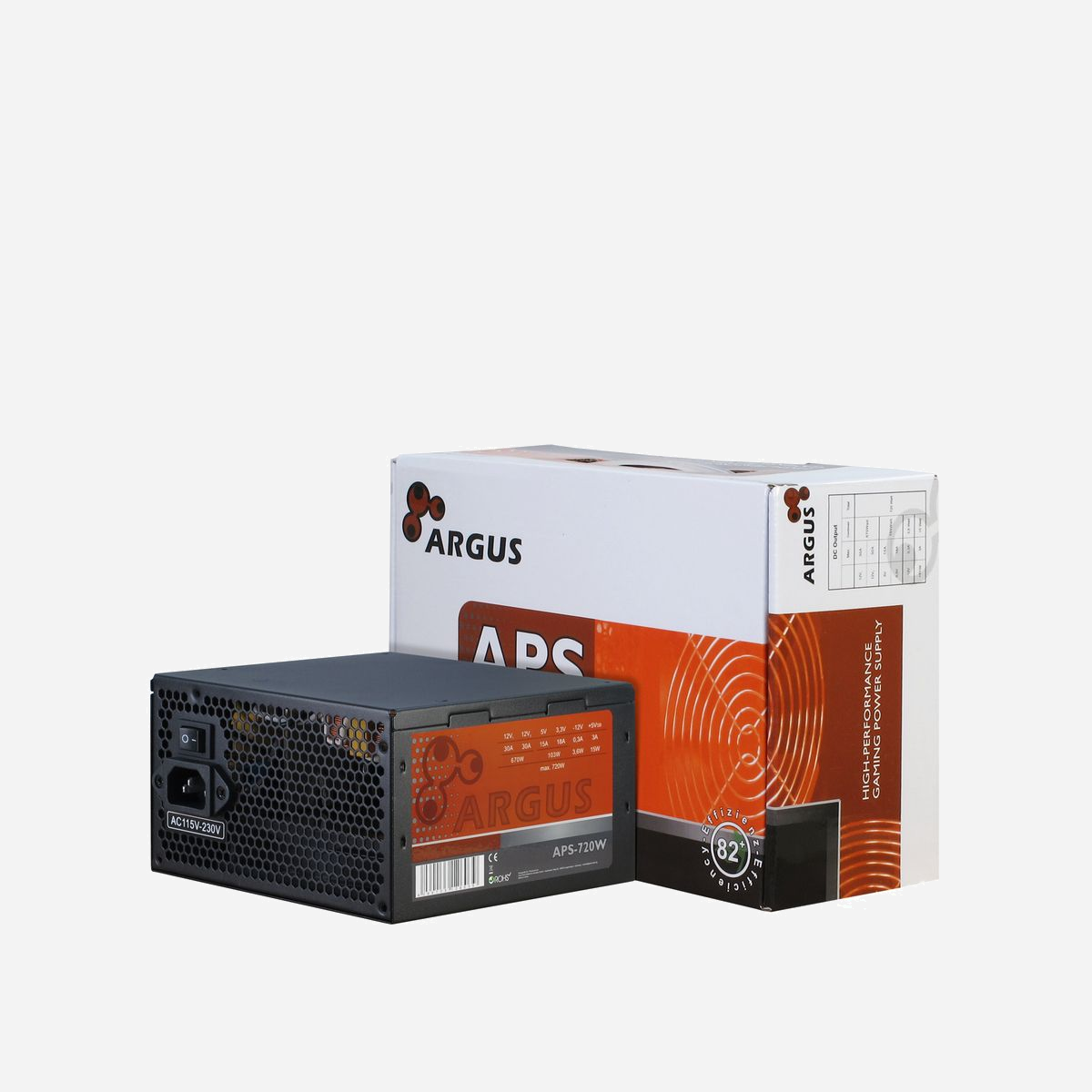 Inter-Tech Argus APS 720W ATX Alimentation PC - 20+4 pin, PFC Actif, 1x12cm ventilateur, 4xSATA, 4xMolex, 2xPCIe (6+2), ATX 2.31 - Inter-Tech Argus APS. Puissance totale: 720 W, Tension d'entrée AC: 115 - 230 V, Fréquence d'entrée AC: 47 - 63 Hz. Connecteur de la carte mère: 20+4 pin ATX, Type de câblage: Non-modulaire. Utilité: PC, Facteur de forme de l'unité d'alimentation: ATX, Niveau sonore: 21 dB. Couleur du produit: Noir, Diamètre du ventilateur: 12 cm, Nombre de ventilateurs: 1 ventilateur(s). Largeur: 150 mm, Profondeur: 140 mm, Hauteur: 86 mm