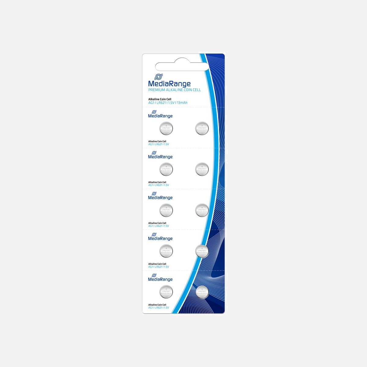 MediaRange MRBAT110 - Pile bouton Alcaline 1.5V - 13mAh - Dimensions 51x160x2.3mm - Blister de 10 unités - Sans Cadmium ni Mercure - MediaRange MRBAT110. Type de batterie: Batterie à usage unique, Technologie batterie: Alcaline, Tension des piles: 1,5 V. Largeur: 51 mm, Profondeur: 160 mm, Hauteur: 2,3 mm. Largeur du colis: 160 mm, Profondeur du colis: 183 mm, Hauteur du colis: 325 mm. Facteur de forme de la batterie: Pile bouton, Forme: Rond