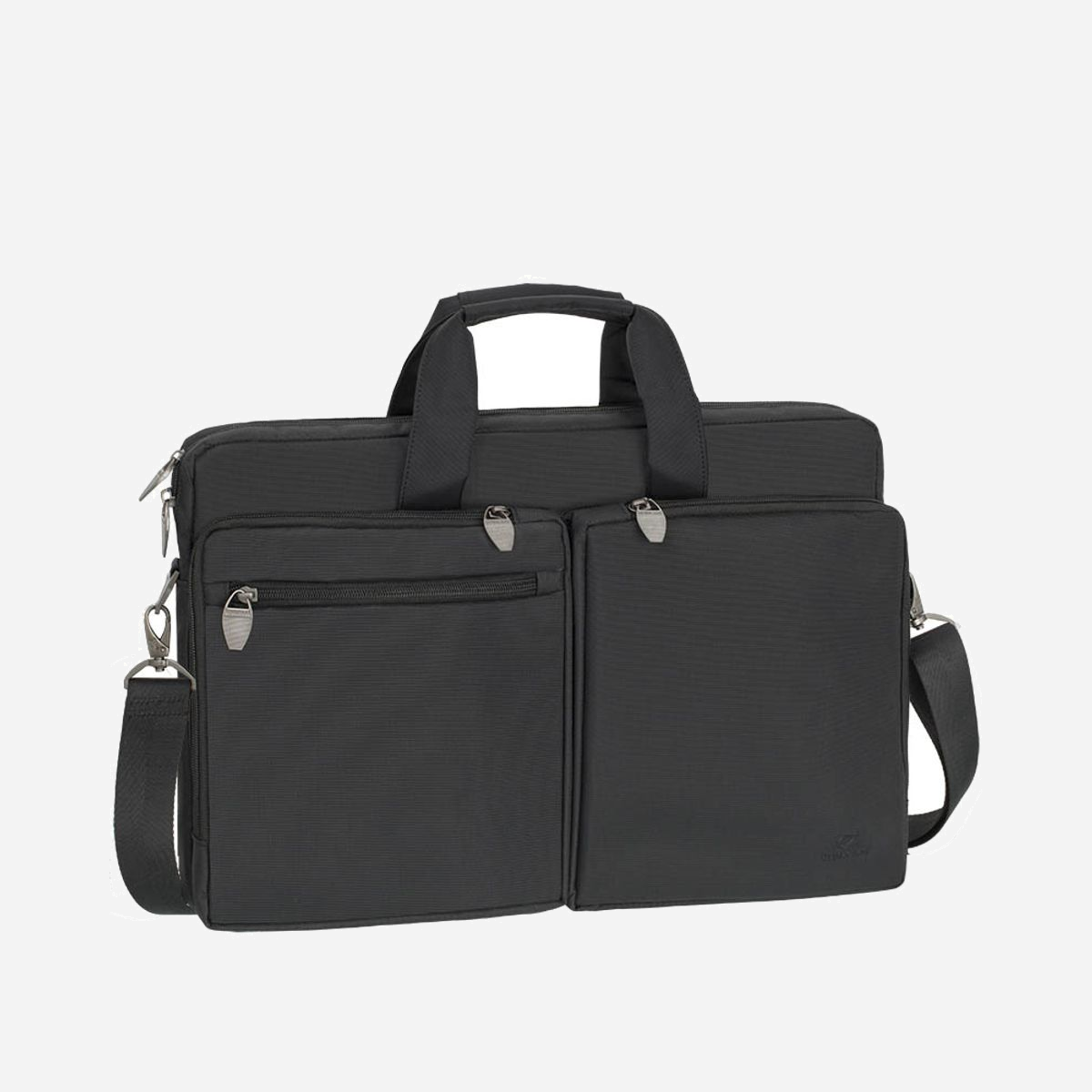 Rivacase 8550-BLACK Malette Polyester Noir 43.9cm (17.3") - Compartiment PC 425x290x45mm, Tablette 10.1", Documents, Poches Accessoires, Sangle Épaule - Sacoche pour ordinateurs portables 16".<br><br>Caractéristiques du produit :<br>• Ce sac composé de polyester résistant à l'eau est conçu pour transporter des ordinateurs portables jusqu'à 16" ;<br>• L'intérieur possède une doublure argentée jouant sur le contraste ;<br>• En plus du compartiment ordinateur, le sac offre une section pour les documents et une poche pour une tablette n'excédant pas 10,1" ;<br>• Deux poches externes pour ranger mobile, cartes de visites et accessoires ;<br>• Le compartiment arrière extérieur a une bande élastique pour la fixation du sac à la poignée du bagage.<br>• Fermeture à glissière avec double languettes pour un accès simple et rapide ;<br>• Poignée rembourrée confortable et bandoulière amovible ajustable dotée d'une épaulière antidérapante.