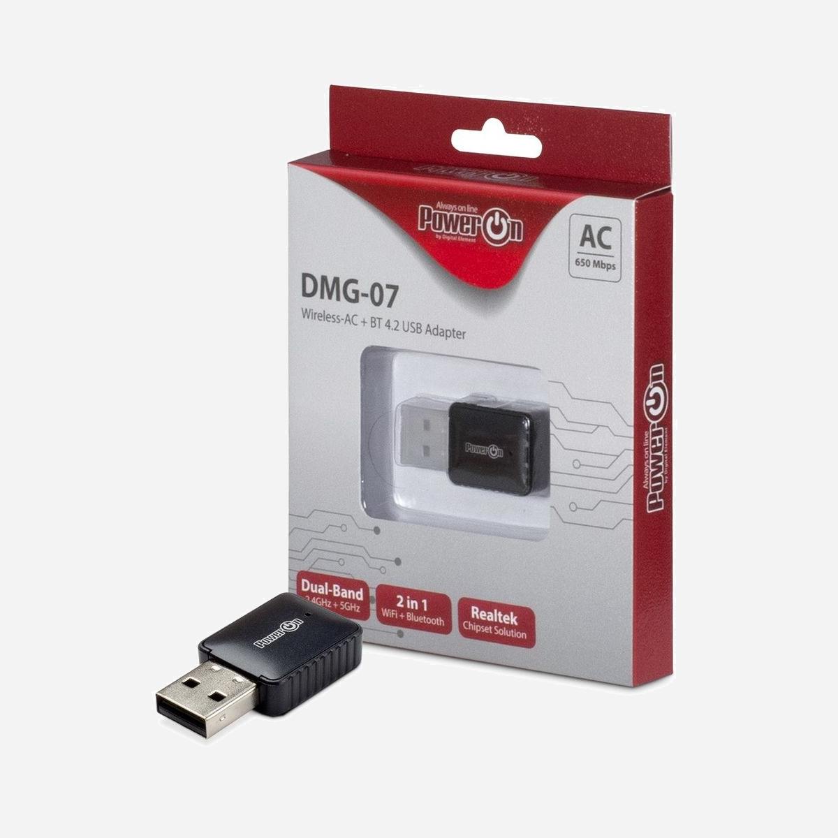 Inter-Tech DMG-07 Adaptateur USB WLAN/Bluetooth 650 Mbit/s, Wi-Fi 5 (802.11ac), Bi-bande 2.4/5 GHz, Bluetooth 4.2, Compatible Windows/macOS/Linux - Inter-Tech DMG-07. Technologie de connectivité: Sans fil, Interface de l'hôte: USB, Interface: WLAN / Bluetooth. Débit de transfert des données maximum: 650 Mbit/s, Norme Wi-Fi: Wi-Fi 5 (802.11ac), Bande Wi-Fi: Bi-bande (2,4 GHz / 5 GHz). Alimenté par port USB. Couleur du produit: Noir