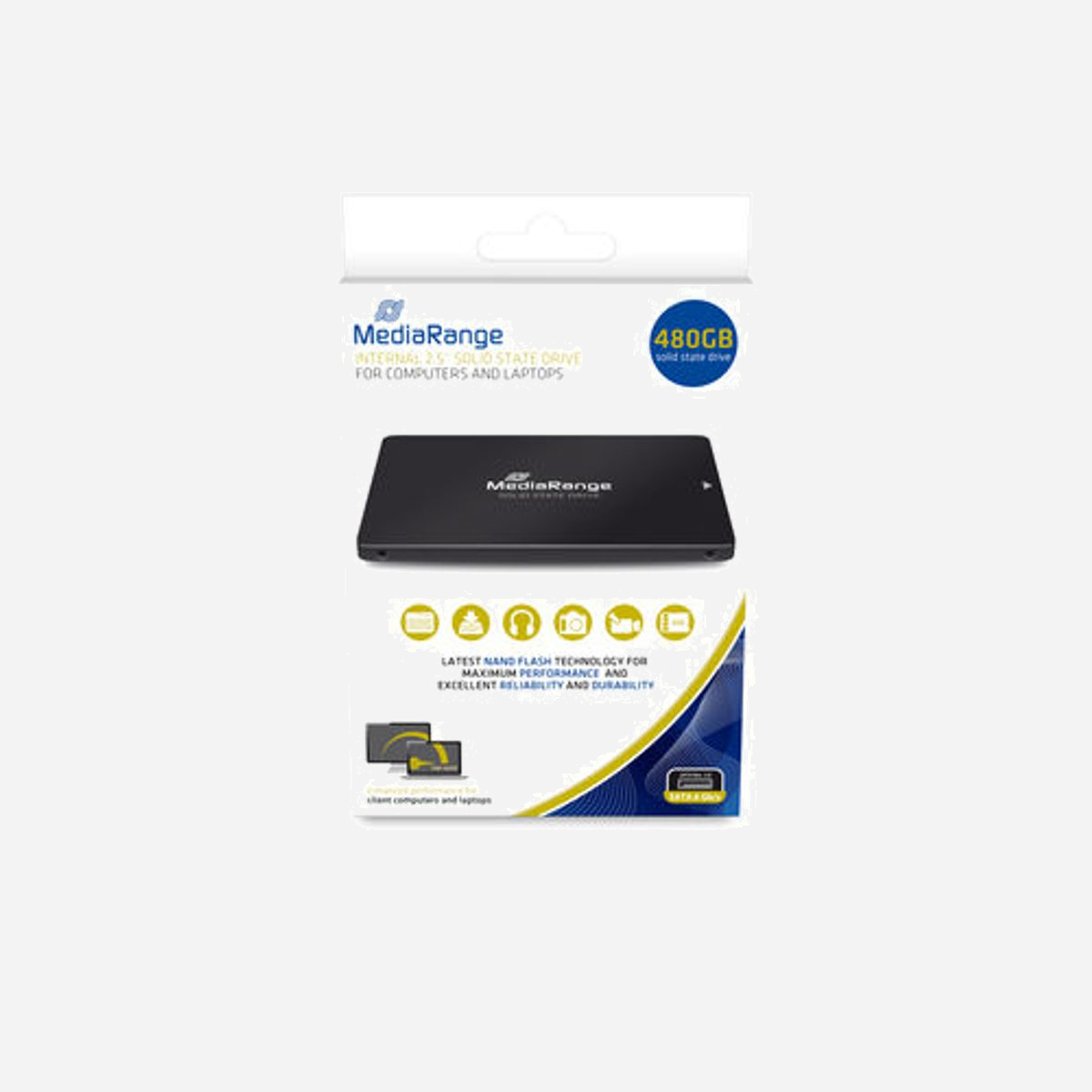 MediaRange MR1003 SSD 480Go 2.5" SATA III 6Gbit/s TLC - Lecture 550Mo/s, Écriture 480Mo/s - PC/Ordinateur portable - MediaRange MR1003. Capacité du Solid State Drive (SSD): 480 Go, Facteur de forme SSD: 2.5", Vitesse de lecture: 550 Mo/s, Vitesse d'écriture: 480 Mo/s, Taux de transfert des données: 6 Gbit/s, composant pour: PC/ordinateur portable