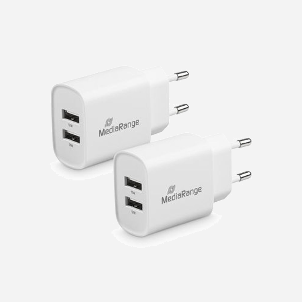 MediaRange MRMA114 Chargeur Secteur 12W Double USB-A 2.4A (5V) 100-240V, Protections Surtension/Surcharge/Surchauffe/Court-circuit, Blanc - MediaRange MRMA114. Type de chargeur: Intérieure, Type de source d'alimentation: Secteur, Compatibilité de chargeur: Smartphone, Tablette. Tension d'entrée: 100 - 240 V. Dispositifs de protection électrique: Surtension, Surcharge, Surchauffe, Court-circuit. Couleur du produit: Blanc