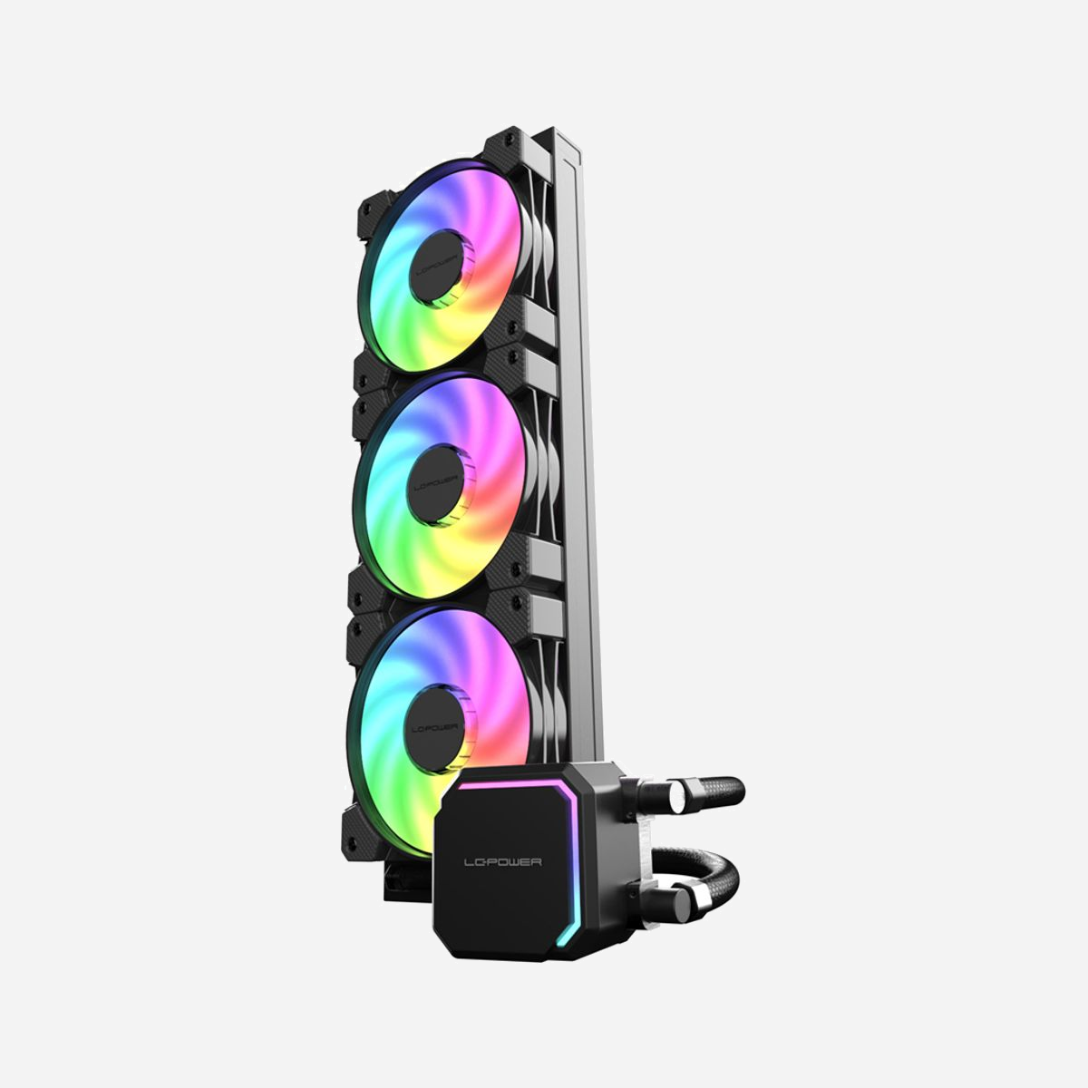 LC-Power LC-CC-360-B-ARGB : Refroidisseur liquide CPU All-in-One, radiateur 398x120x27mm, 3x120mm 500-2000RPM, 18-35dB, TDP 300W, sockets Intel/AMD - LC-Power LC-CC-360-B-ARGB. Type: Refroidisseur de liquide tout-en-un, Diamètre du ventilateur: 12 cm. Largeur: 630 mm, Profondeur: 290 mm, Hauteur: 200 mm. Couleur du produit: Noir