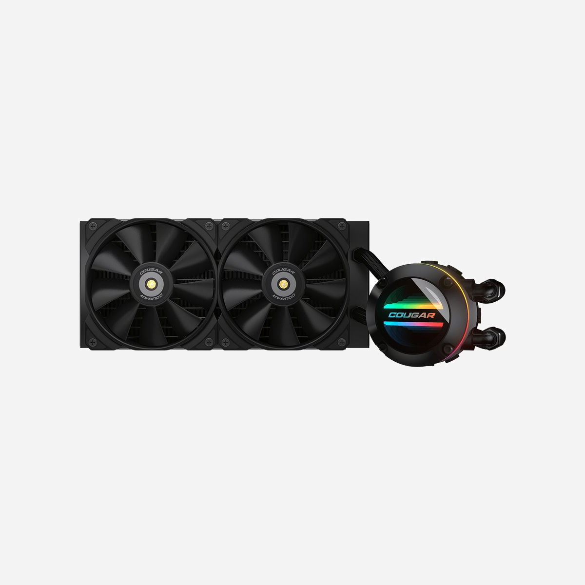 COUGAR Gaming POSEIDON-GT 240 Refroidisseur liquide AIO pour boîtier PC, radiateur 272mm, 2x 120mm PWM (600-2000 RPM, 82.48 CFM, 34.5 dBA) - COUGAR Gaming POSEIDON-GT 240. Type: Refroidisseur de liquide tout-en-un, Diamètre du ventilateur: 12 cm, Pression d'air maximale: 4,24 mmH2O. Largeur: 350 mm, Profondeur: 143 mm, Hauteur: 221,5 mm. Couleur du produit: Noir
