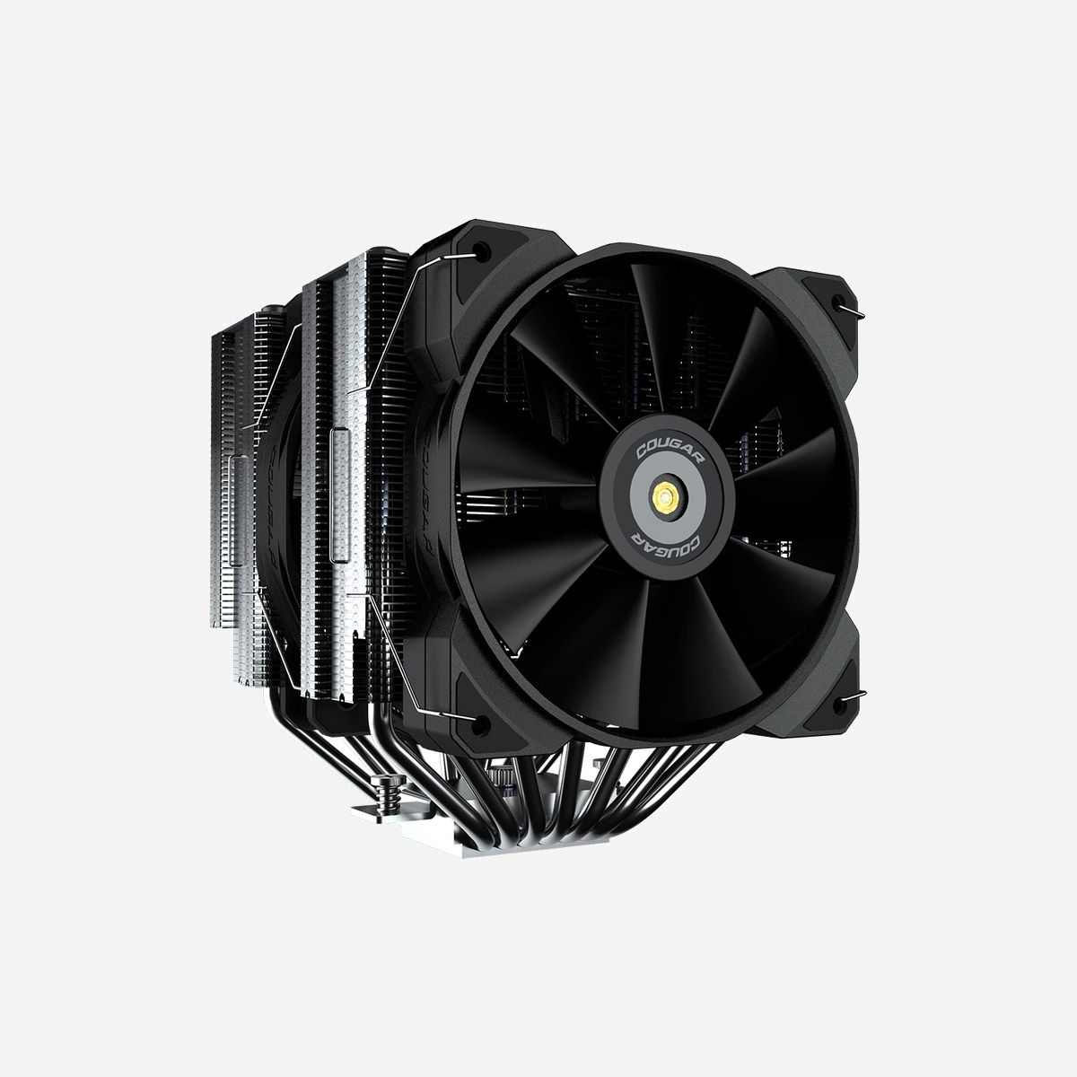 COUGAR Gaming Refroidisseur d'air CPU 12cm Noir - Dissipation 7 caloducs, HDB, 600-2000RPM, 143.53 m³/h, 4.24 mmH2O, Sockets Intel/AMD - COUGAR Gaming CGR-FZA135. Type: Refroidisseur d'air, Diamètre du ventilateur: 12 cm, Flux d'air: 143,53 m³/h, Pression d'air maximale: 4,24 mmH2O. Largeur: 128 mm, Profondeur: 140 mm, Hauteur: 160 mm. Couleur du produit: Noir
