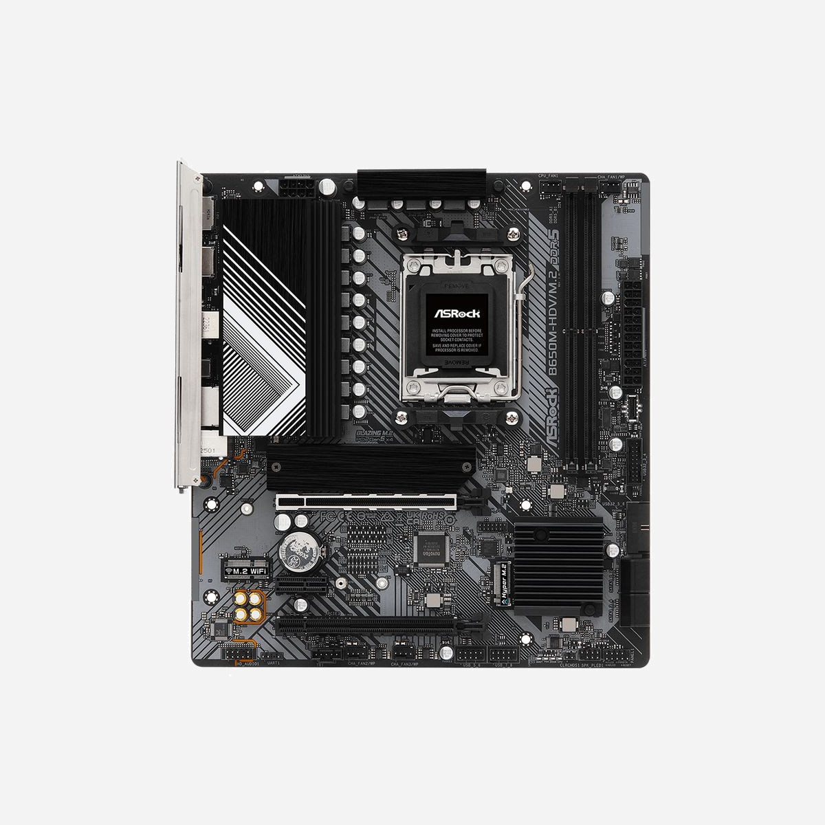 Asrock B650M-HDV/M.2 : Carte mère micro ATX AMD B650 Socket AM5, DDR5, M.2, 2.5GbE, Realtek ALC897, USB 3.2 Gen 1/Gen 2, PCIe 4.0, Windows 10/11 - Asrock B650M-HDV/M.2. Fabricant de processeur: AMD, Socket de processeur (réceptable de processeur): Emplacement AM5, Processeurs compatibles: AMD Ryzen™ 7. Types de mémoire pris en charge: DDR5-SDRAM, Mémoire interne maximale: 64 Go, Type de support (slot): DIMM. Interfaces de lecteur de stockage prises en charge: M.2, SATA III, Types de lecteurs de stockage pris en charge: HDD & SSD, Niveaux RAID: 0, 1, 10. Type d'interface Ethernet: 2.5 Gigabit Ethernet, Contrôleur de réseau local (LAN): Realtek RTL8125-BG. composant pour: PC, Elément de forme de carte mère: micro ATX, famille de composant de produits: AMD