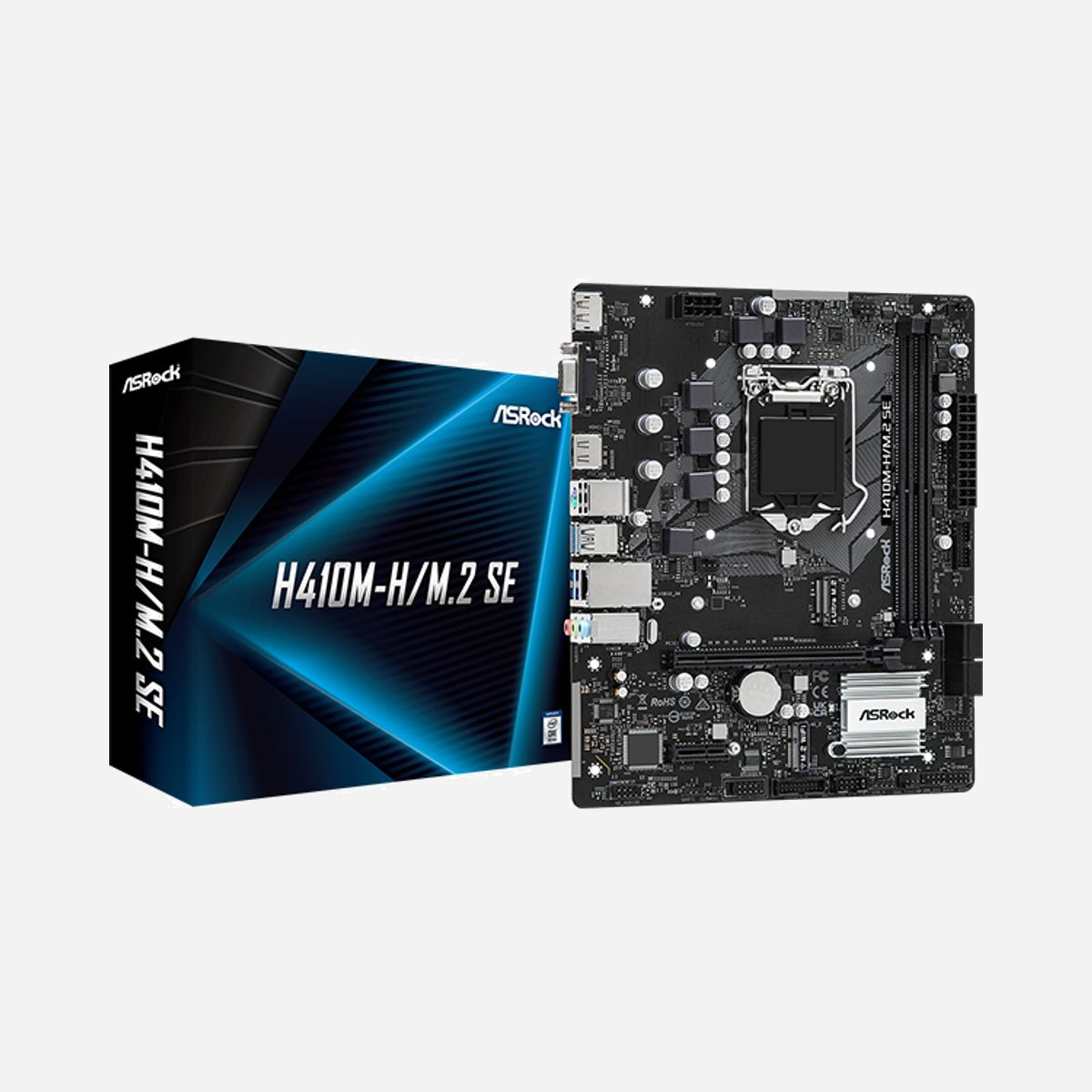 Asrock H410M-H/M.2 SE - Carte mère micro ATX Intel LGA 1200, DDR4, M.2, SATA III, Gigabit Ethernet, Chipset Intel H370, Realtek ALC897 Audio - Asrock H410M-H/M.2 SE. Fabricant de processeur: Intel, Socket de processeur (réceptable de processeur): LGA 1200 (Socket H5), Processeurs compatibles: Intel® Core™ i3, Intel® Core™ i5, Intel® Core™ i7, Intel® Core™ i9. Types de mémoire pris en charge: DDR4-SDRAM, Mémoire interne maximale: 64 Go, Type de support (slot): DIMM. Interfaces de lecteur de stockage prises en charge: M.2, SATA III, Types de lecteurs de stockage pris en charge: HDD & SSD. Type d'interface Ethernet: Gigabit Ethernet, Contrôleur de réseau local (LAN): Realtek RTL8111H. composant pour: PC, Elément de forme de carte mère: micro ATX, famille de composant de produits: Intel