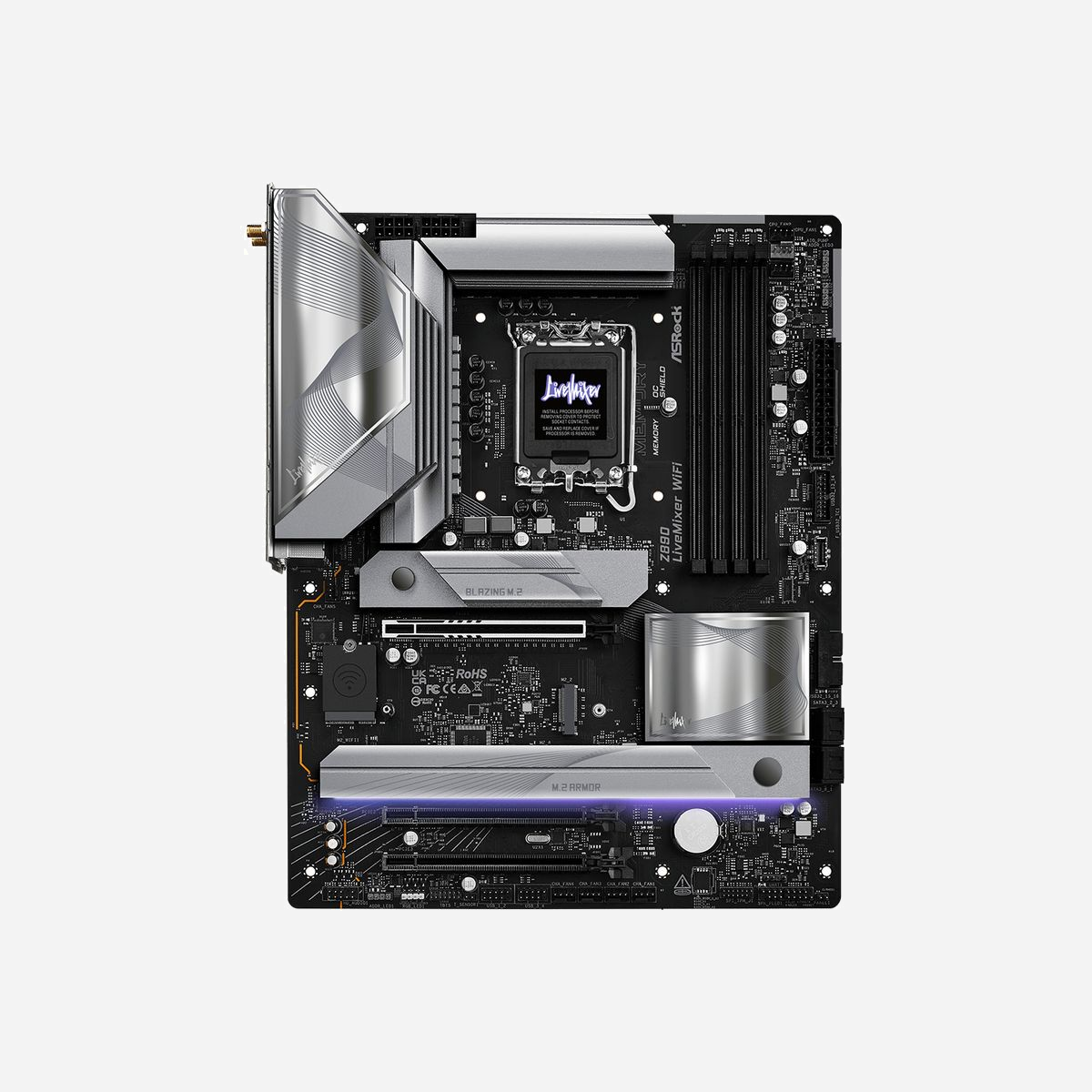 Asrock Z890 LiveMixer WiFi - Carte mère ATX Intel Z890, Socket LGA 1851, DDR5-SDRAM 256Go max, Wi-Fi 7, 2.5GbE, RAID 0/1/5/10, Realtek ALC1220 - Asrock Z890 LiveMixer WiFi. Fabricant de processeur: Intel, Socket de processeur (réceptable de processeur): LGA 1851 (Socket V1), Processeurs compatibles: Intel Core Ultra (Series 2). Types de mémoire pris en charge: DDR5-SDRAM, Mémoire interne maximale: 256 Go, Type de support (slot): DIMM. Interfaces de lecteur de stockage prises en charge: M.2, SATA III, Niveaux RAID: 0, 1, 5, 10. Type d'interface Ethernet: 2.5 Gigabit Ethernet, Norme Wi-Fi: Wi-Fi 7 (802.11be), Standards wifi: 802.11a, 802.11b, 802.11g, Wi-Fi 4 (802.11n), Wi-Fi 5 (802.11ac), Wi-Fi 6 (802.11ax), Wi-Fi 6E.... composant pour: PC, Elément de forme de carte mère: ATX, famille de composant de produits: Intel