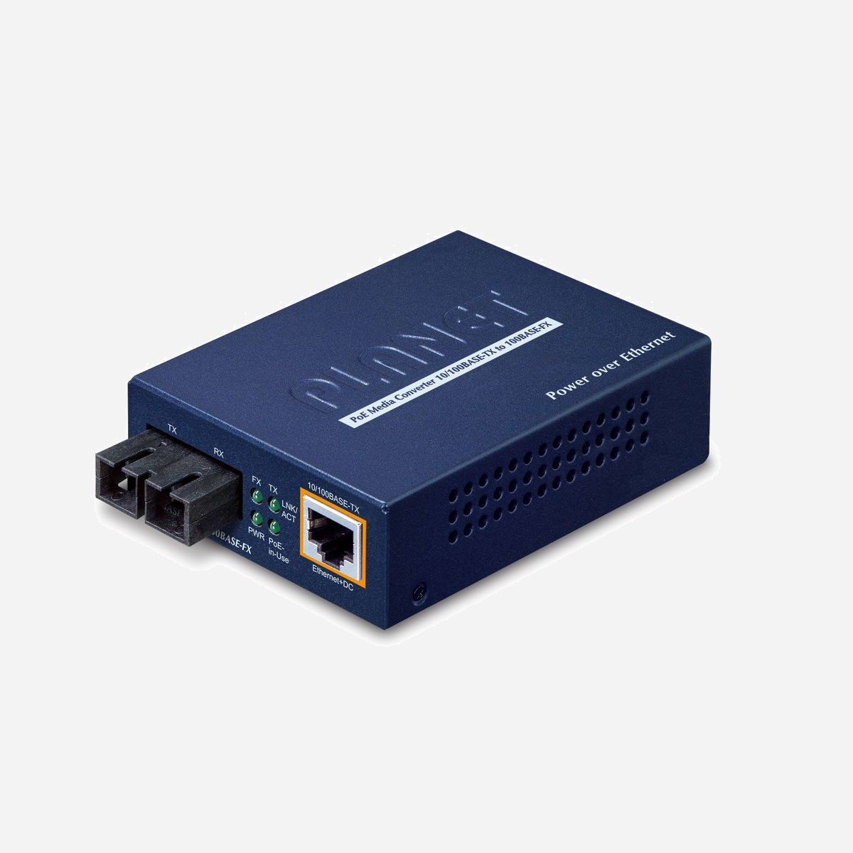 PLANET FTP-802 Convertisseur Media 100Base-TX/FX vers 100Base-FX Multimode 1310nm, distance 2km, SC, PoE, IEEE 802.3af/at, 48V - PLANET FTP-802. Débit de transfert des données maximum: 100 Mbit/s, Convertisseur d'interface d'entrée: 100BASE-FX, 100Base-TX, 10Base-T, Interface de sortie du convertisseur: 100Base-FX. Distance de transfert maximale: 2000 m, Longueur d'onde: 1310 nm, Structure du mode de fibre: Multimode. Couleur du produit: Bleu. Connecteur de fibre optique: SC, Technologie de connectivité: Avec fil. Tension d'entrée: 48 V, Courant d'entrée: 0.4 A, Tension de sortie: 48 V