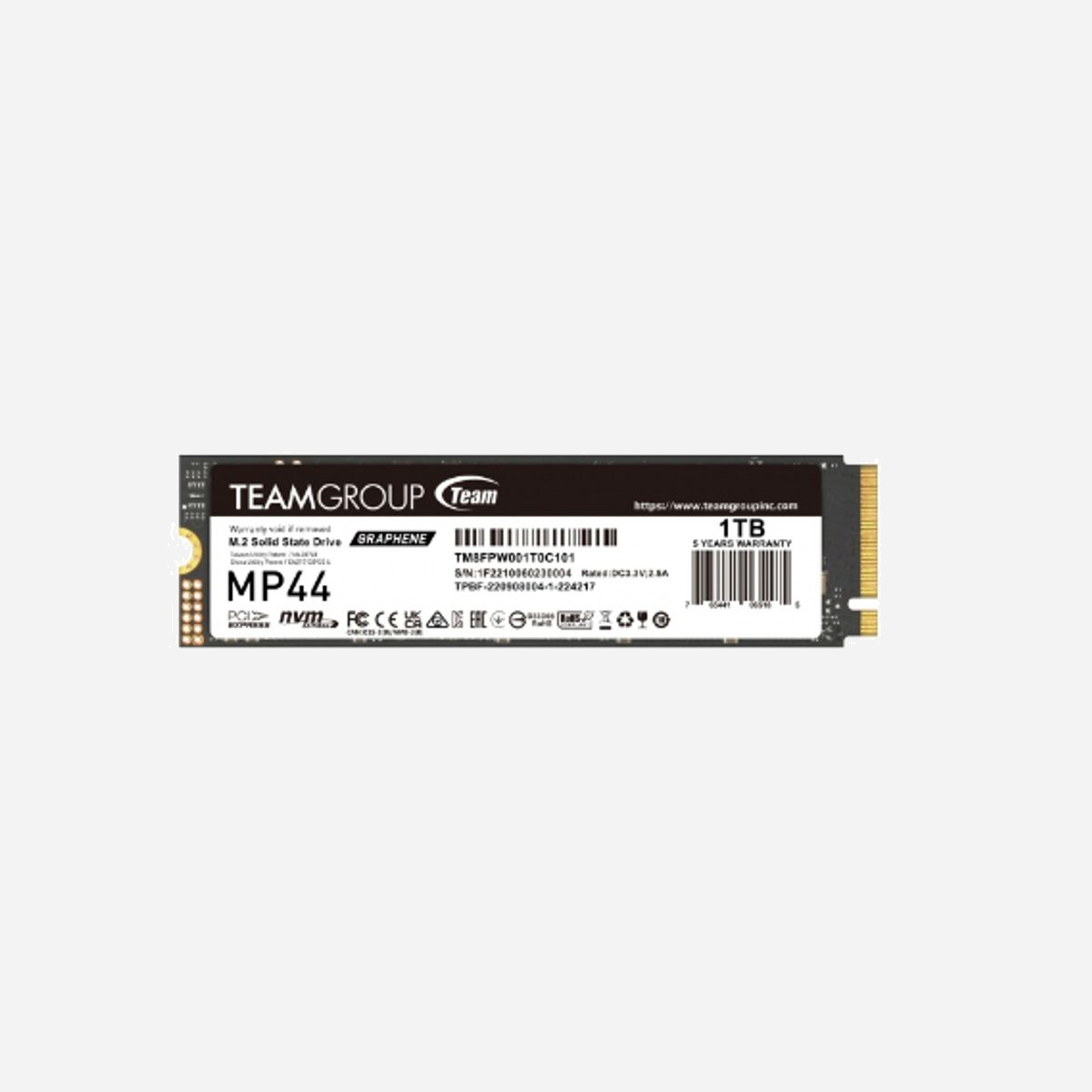 Team Group MP44L 1 To SSD M.2 PCIe 4.0 NVMe, Lecture 7400 Mo/s, Écriture 6500 Mo/s, 2280, TBW 1450, Windows/Linux, TM8FPW001T0C101 - Team Group MP44L TM8FPW001T0C101. Capacité du Solid State Drive (SSD): 1 To, Facteur de forme SSD: M.2, Vitesse de lecture: 7400 Mo/s, Vitesse d'écriture: 6500 Mo/s, composant pour: PC