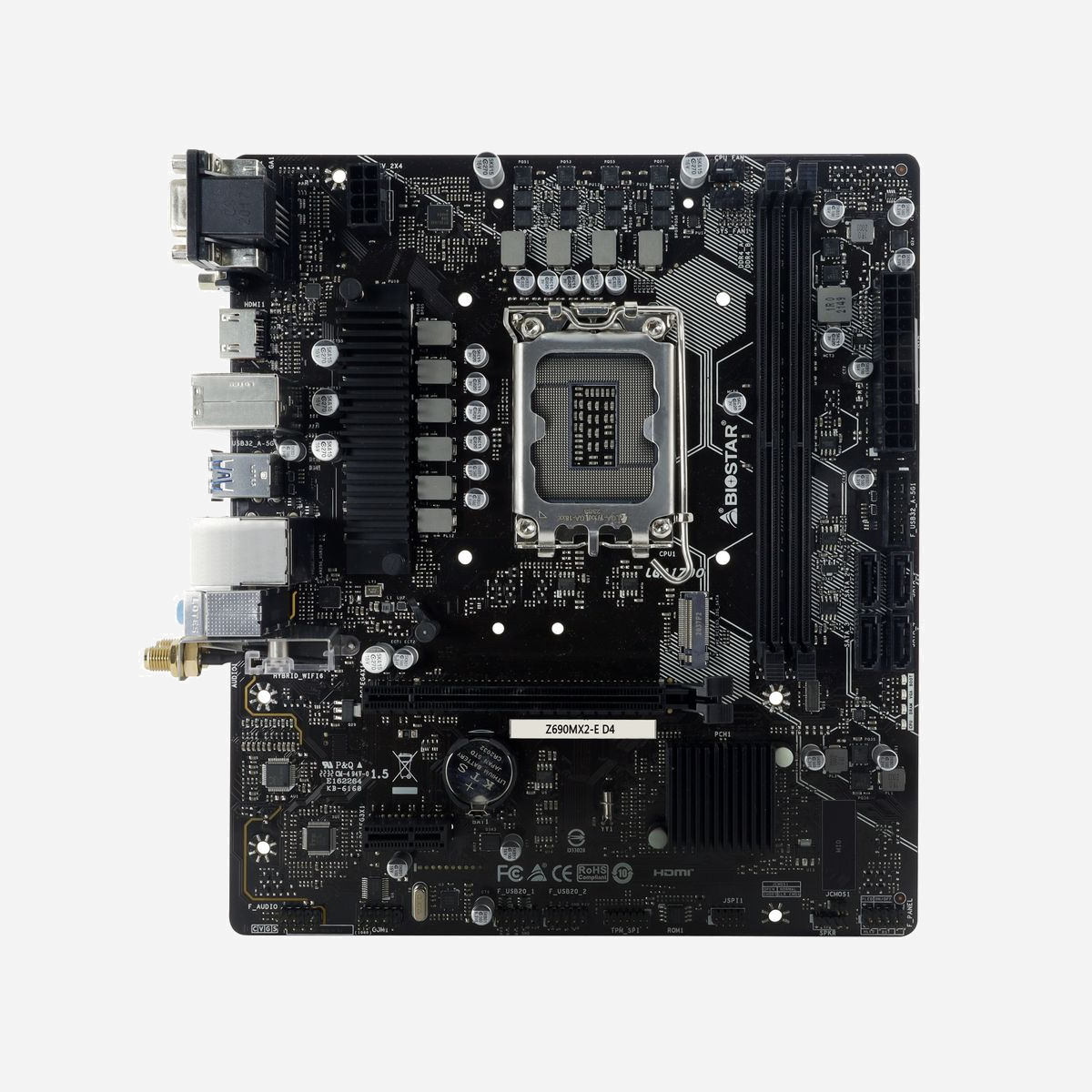 Biostar Z690MX2-E D4 : Carte mère micro ATX Intel Z690 LGA 1700, DDR4, M.2, SATA III, 2.5GbE, Realtek ALC897, PCIe 4.0, Support Windows 10/11 - Biostar Z690MX2-E D4. Fabricant de processeur: Intel, Socket de processeur (réceptable de processeur): LGA 1700, Processeurs compatibles: Intel Core i3 12th Gen, Intel Core i3 13th Gen, Intel Core i3 14th Gen, Intel Core i5 12th Gen,.... Types de mémoire pris en charge: DDR4-SDRAM, Mémoire interne maximale: 64 Go, Type de support (slot): DIMM. Interfaces de lecteur de stockage prises en charge: M.2, SATA III, Types de lecteurs de stockage pris en charge: HDD & SSD, Niveaux RAID: 0, 1, 5, 10. Type d'interface Ethernet: 2.5 Gigabit Ethernet, Contrôleur de réseau local (LAN): Realtek RTL8125B. composant pour: PC, Elément de forme de carte mère: micro ATX, famille de composant de produits: Intel