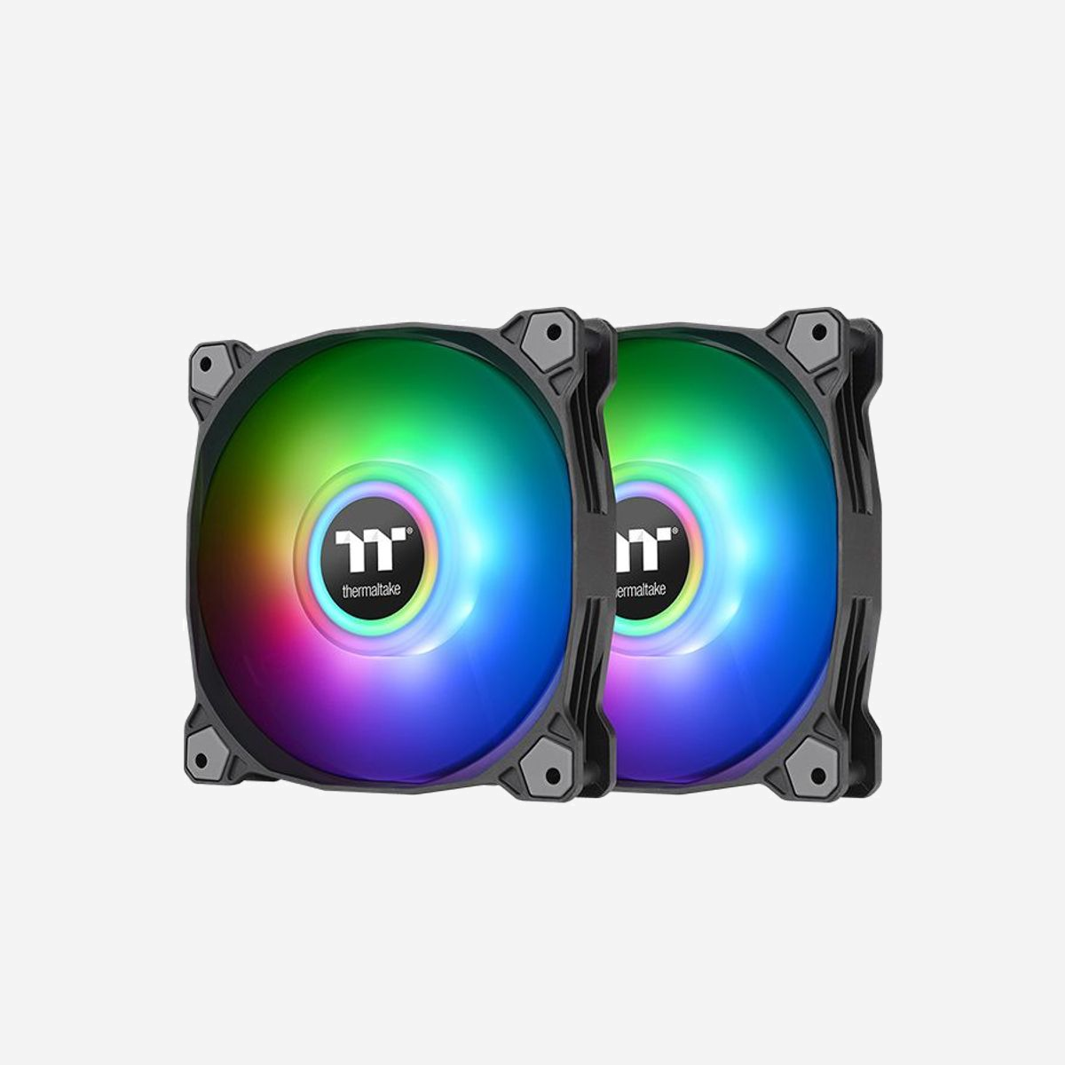 Thermaltake Pure Duo 12 Ventilateur 120mm Noir (x2) - 500-1500 RPM, 56.51 CFM, 1.72 mmH2O, Roulement Hydraulique, Multi LED, 12V - Thermaltake Pure Duo 12. Type: Ventilateur, Diamètre du ventilateur: 12 cm, Vitesse de rotation (min): 500 tr/min, Vitesse de rotation (max): 1500 tr/min, Pression d'air maximale: 1,72 mmH2O, Type de roulement: Hydraulique. Tension: 5, 12 V. Couleur du produit: Noir
