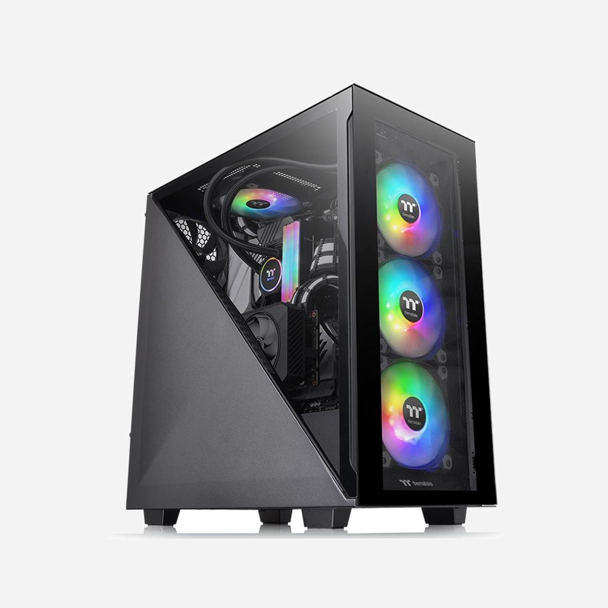 Thermaltake Divider 300 TG Noir - Boîtier PC Midi Tower ATX/micro ATX/Mini-ITX, 2x3.5", 5x2.5", Vent 1x120mm, USB 3.2, Refroidissement liquide 360mm, SPCC - Thermaltake Divider 300 TG. Format: Midi Tower, Type: PC, Couleur du produit: Noir. Facteurs de forme d'alimentation pris en charge: PS2. Prise en charge des diamètres des ventilateurs avants: 120 mm, Ventilateurs arrières installés: 1x 120 mm, Pris en charge des diamètres des ventilateurs arrières: 120 mm. Tailles de disques durs supportées: 2.5,3.5". Largeur: 220 mm, Profondeur: 461 mm, Hauteur: 475 mm