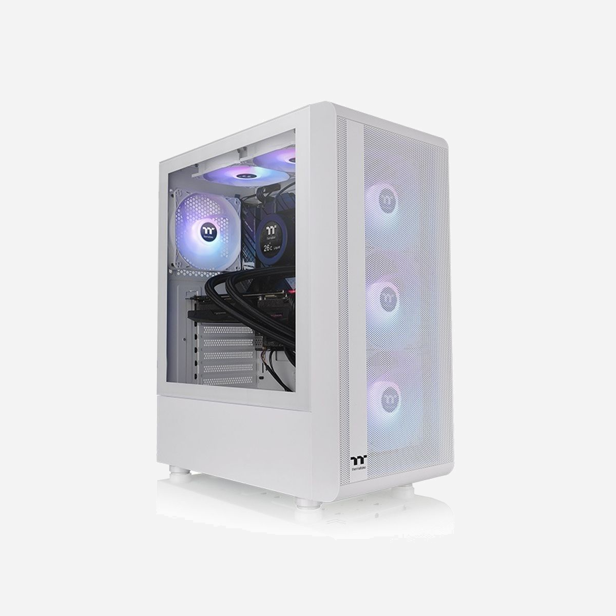 Thermaltake S200 TG ARGB Blanc - Boîtier PC Midi Tower ATX/microATX/Mini-ITX, 3x3.5", 5x2.5", Ventilation 120/140mm, USB 3.2 Gen 1 - Thermaltake S200 TG ARGB. Format: Midi Tower, Type: PC, Couleur du produit: Blanc. Prise en charge des diamètres des ventilateurs avants: 120,140 mm, Pris en charge des diamètres des ventilateurs arrières: 120 mm, Pris en charge des diamètres des ventilateurs supérieurs: 120,140 mm. Largeur: 210 mm, Profondeur: 395,3 mm, Hauteur: 460 mm