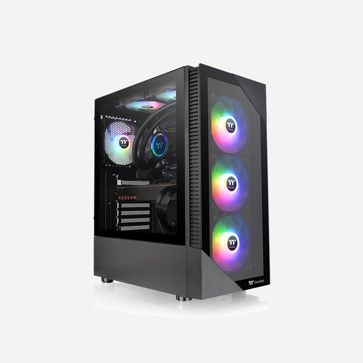 Thermaltake View 200 TG ARGB - Boîtier PC Midi Tower ATX/micro ATX/Mini-ITX Noir, 3x120mm ARGB, Verre Trempé, USB 3.2 Gen 1, Refroidissement 360mm - Thermaltake View 200 TG ARGB. Format: Midi Tower, Type: PC, Couleur du produit: Noir. Facteurs de forme d'alimentation pris en charge: PS2. Ventilateurs installés avant: 3x 120 mm, Prise en charge des diamètres des ventilateurs avants: 120,140 mm, Pris en charge des diamètres des ventilateurs arrières: 120 mm. Tailles de disques durs supportées: 2.5,3.5". Largeur: 210 mm, Profondeur: 395,3 mm, Hauteur: 460 mm