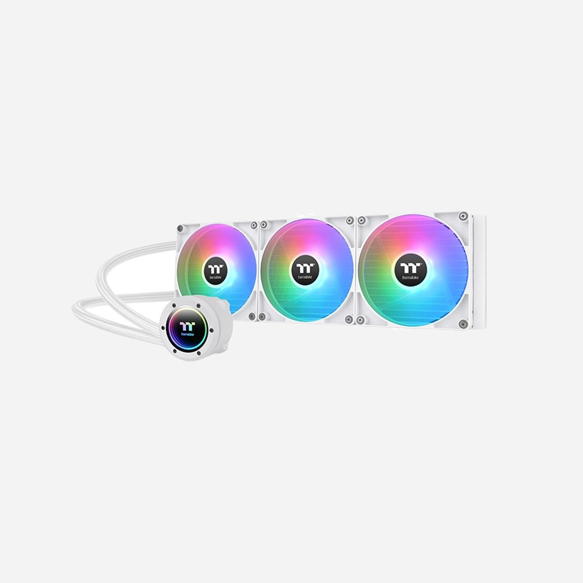 Thermaltake TH420 V2 ARGB Blanc - Kit Watercooling CPU Socket Intel LGA 115x/1200/1700/20xx & AMD AM2/AM3/AM4/AM5, Radiateur 456mm, 3x140mm, 84.32 CFM - Thermaltake TH420 V2 ARGB. Type: Kit de refroidissement du liquide, Pression d'air maximale: 3,02 mmH2O, Type de roulement: Hydraulique. Couleur du produit: Blanc
