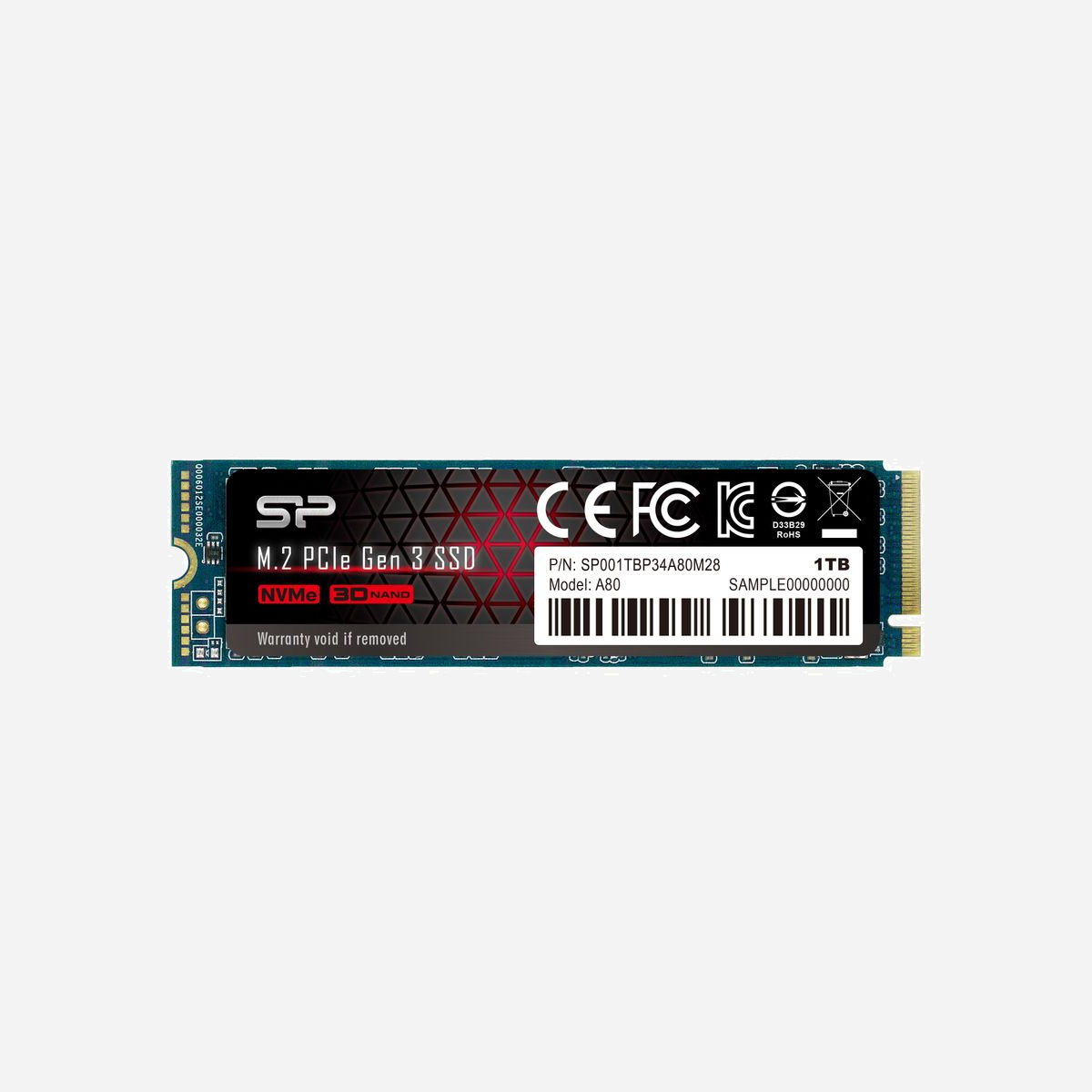 Silicon Power P34A80 1.02 To SSD M.2 PCIe 3.0 NVMe 1.3 SLC Lecture 3400Mo/s Écriture 2700Mo/s 500K/600K IOPS 22x80mm - Silicon Power P34A80. Capacité du Solid State Drive (SSD): 1,02 To, Facteur de forme SSD: M.2, Vitesse de lecture: 3400 Mo/s, Vitesse d'écriture: 2700 Mo/s, composant pour: PC