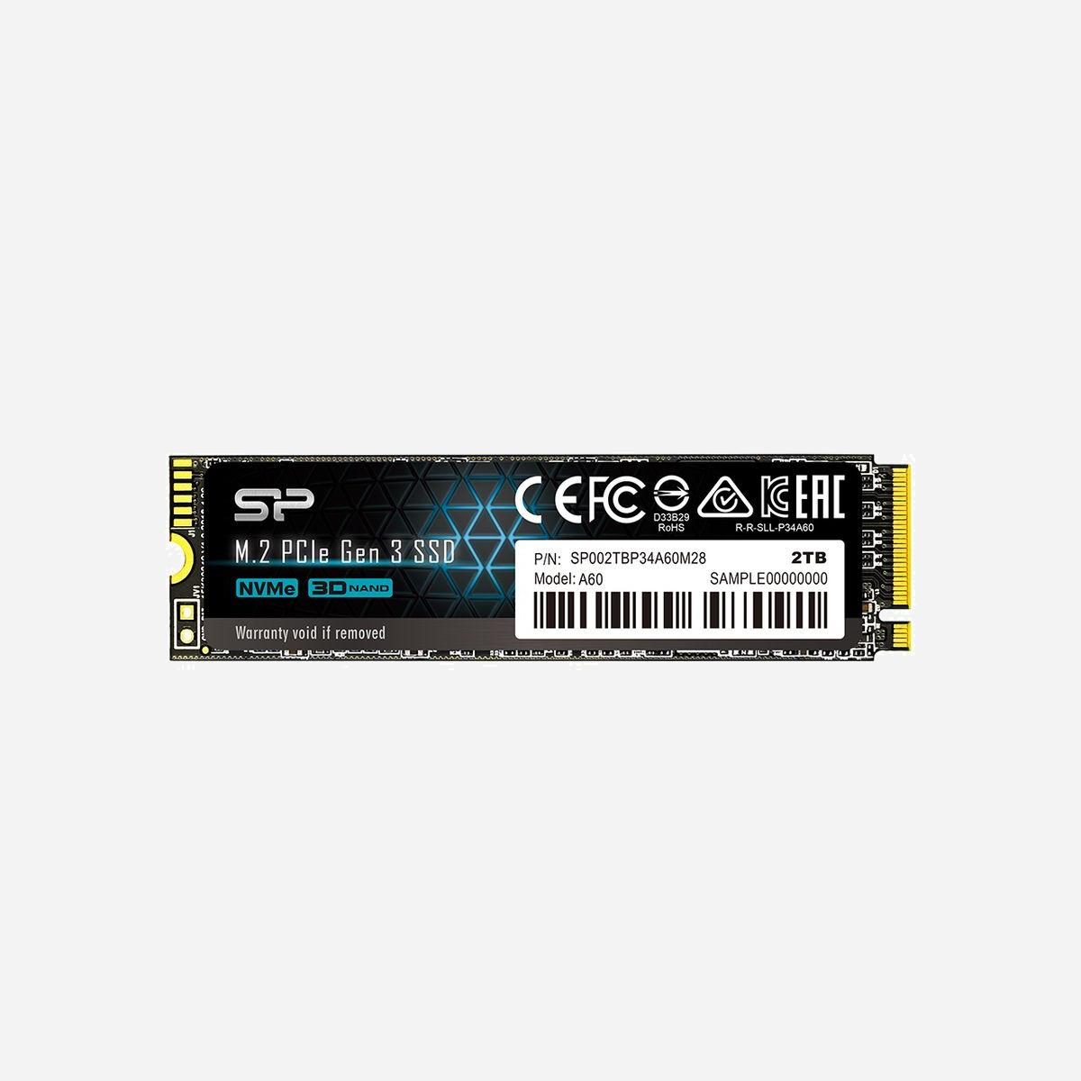Silicon Power P34A60 2To SSD M.2 PCIe 3.0 NVMe 1.3 3D NAND, Lecture 2200MB/s, Ecriture 1600MB/s, 22x80mm, SP002TBP34A60M28 - Silicon Power P34A60. Capacité du Solid State Drive (SSD): 2 To, Facteur de forme SSD: M.2, Vitesse de lecture: 2200 Mo/s, Vitesse d'écriture: 1600 Mo/s, composant pour: PC