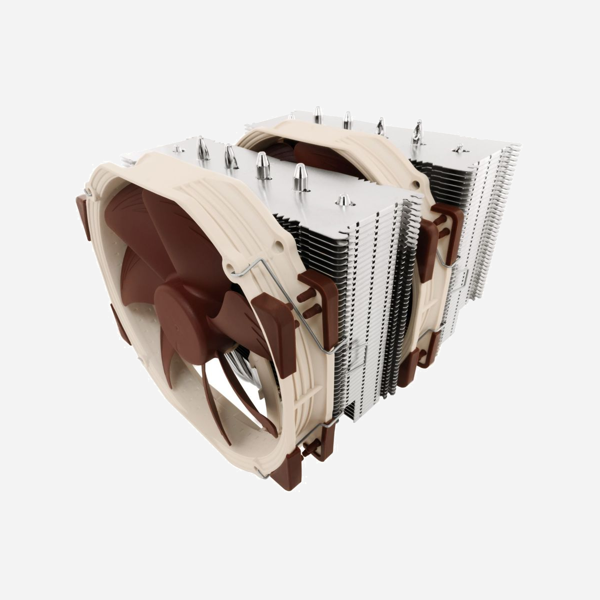 Noctua NH-D15 Ventirad CPU double tour 2x140mm NF-A15 PWM, 6 caloducs, SecuFirm2 pour Intel LGA115x/1200/1700/1851 et AMD AM4/AM5 - Digne héritier du légendaire NH-D14, dont sa construction est inspirée, et perpétuant la quête incessante d’une performance de refroidissement silencieuse, le NH-D15 est le modèle amiral de Noctua. Ce ventirad, construit autour de deux blocs à ailettes, est le modèle le plus pointu à destination des plus exigeants. Grâce à un design des caloducs plus éclaté et à l’intégration de deux ventilateurs haut de gamme NF-A15 140mm compatibles PWM (pour un pilotage automatique de la vitesse), il améliore encore les performances de son célèbre prédécesseur, le NH-D14. Complété du système de fixation haut de gamme multi-socket SecuFirm2™, de la pâte thermique haute performance NT-H1 et d’une garantie constructeur totale de 6 ans, le NH-D15 constitue une solution haut de gamme pour les fans tant de l’overclocking que du silence.<br><br><b>Digne héritier du célèbre NH-D14</b><br>Le NH-D14 de Noctua, distingué par plus de 350 récompenses et recommandations décernées par la Presse internationale spécialisée papier et Internet, est devenu l’un des radiateurs haut de gamme les plus célèbres jamais construits. Avec son envergure et sa double ventilation articulée autour de deux NF-A15, le NH-D15 repousse encore les limites de la performance et du silence et supplante ainsi le fameux D14.<br><br><br><b>Un design à double blocs à ailettes nourri par 6 caloducs</b><br>Comparé aux radiateurs monolithiques traditionnels, le NH-D15 s'articule autour de 6 caloducs et de deux blocs à ailettes qui offrent ainsi une surface d'échange supérieure, une meilleure répartition de la chaleur et un flux d'air maximisé grâce à l'utilisation de deux ventilateurs.<br><br><b>Radiateur plus large et système de caloducs plus éclaté</b><br>Par rapport au NH-D14, le radiateur du NH-D15 a été élargi (150mm contre 140mm pour son prédécesseur) et les caloducs ont été plus espacés assurant ainsi une répartition de la chaleur plus uniforme et diffusée sur une surface plus importante. Tout cela contribue à l'amélioration des performances du NH-D15.<br><br><b>Compatibilité RAM maximale (avec un ventilateur)</b><br>Grâce à ses ailettes basses en retrait, le NH-D15 offre 66mm d'espace disponible pour les modules mémoire hauts en mode single (un ventilateur) ce qui le rend compatible avec la plupart des barrettes haut de gamme du marché. En cas d'utilisation des deux ventilateurs, le NH-D15 impose généralement l'utilisation de modules mémoire de taille standard (maximum 32mm)*. *Dans les boîtiers aptes à recevoir un ventirad CPU de plus de 160mm de hauteur, il est possible de surélever le ventilateur frontal pour permettre l’utilisation de modules mémoire de plus de 32mm de hauteur.<br><br><b>Double ventilation (ventilateurs NF-A15 140mm)</b><br>Le NH-D15 est équipé de deux ventilateurs haut de gamme Noctua NF-A15 140mm. Répondant au standard Noctua AAO et bénéficiant d'optimisations aérodynamiques au niveau du design (telles que les Flow Acceleration Channels), le NF-A15 s'est forgé une excellente réputation pour devenir l'un des meilleurs ventilateurs 140mm du marché.<br><br><b>Compatibilité PWM et Adaptateur Faible bruit (L.N.A.)</b><br>Les ventilateurs haut de gamme NF-A15 fournis avec le NH-D15 sont compatibles PWM pour un pilotage automatique de la vitesse via la carte mère. De plus, et afin de réduire encore le niveau sonore, la vitesse de ventilation peut être plafonnée (de 1500 à 1200 tr/min.) grâce à l'utilisation de l'adaptateur faible bruit (L.N.A.).<br><br><b>Un refroidissement efficace des composants</b><br>Au-delà du refroidissement du seul CPU, les imposants ventilateurs NF-A15 délivrent un flux d'air significatif - en dessous du bloc à ailettes - à destination des composants et dissipateurs de la carte mère assurant ainsi un refroidissement idéal de ces derniers.<br><br><b>Système de fixation SecuFirm2™</b><br>Les systèmes de fixation SecuFirm2™ de Noctua sont devenus des références tant au niveau de la qualité et de la sécurité que de la facilité d’installation. Compatible avec Intel LGA1851, LGA1700 (inclus depuis 2021), LGA1200, LGA115x (LGA1150, LGA1151, LGA1155, LGA1156), et AMD (AM4, AM5 (inclus depuis 2019), le système SecuFirm2™ inclus dans le NH-D15 est simple à installer, assure une pression de contact parfaite et saura faire face à l’épreuve du temps.<br><br><b>Montage déporté optionnel pour AMD AM5</b><br>Le NH-D15 est fourni avec des barres de fixation Noctua pour AM5 dédiées au montage déporté et permettant d’installer le ventirad avec un déport de 7mm en direction du sud du socket en augmentant ainsi la qualité du contact juste au-dessus du/des CCD(s). Une telle optimisation du contact au niveau de la zone la plus critique permet de réduire les températures du CPU avec des gains oscillant entre 1 et 3°C.<br><br><b>Compatibilité avec les sockets anciens et futurs</b><br>Répondant au standard ouvert SecuFirm™, le NH-D15 peut devenir compatible avec les anciens LGA1366 et LGA775 grâce à l'utilisation du kit de montage optionnel NM-I3 qui est gracieusement fourni par Noctua. Sauf en cas d'impossibilité technique, Noctua fournira par ailleurs des kits d'adaptation pour les futurs sockets.<br><br><b>Pâte thermique NT-H1</b><br>Solution TIM haut de gamme largement plébiscitée, la NT-H1 offre une résistance thermique très faible, une fiabilité étonnante et s'applique avec aisance. Elle est le compagnon idéal des serveurs professionnels et des stations de travail.