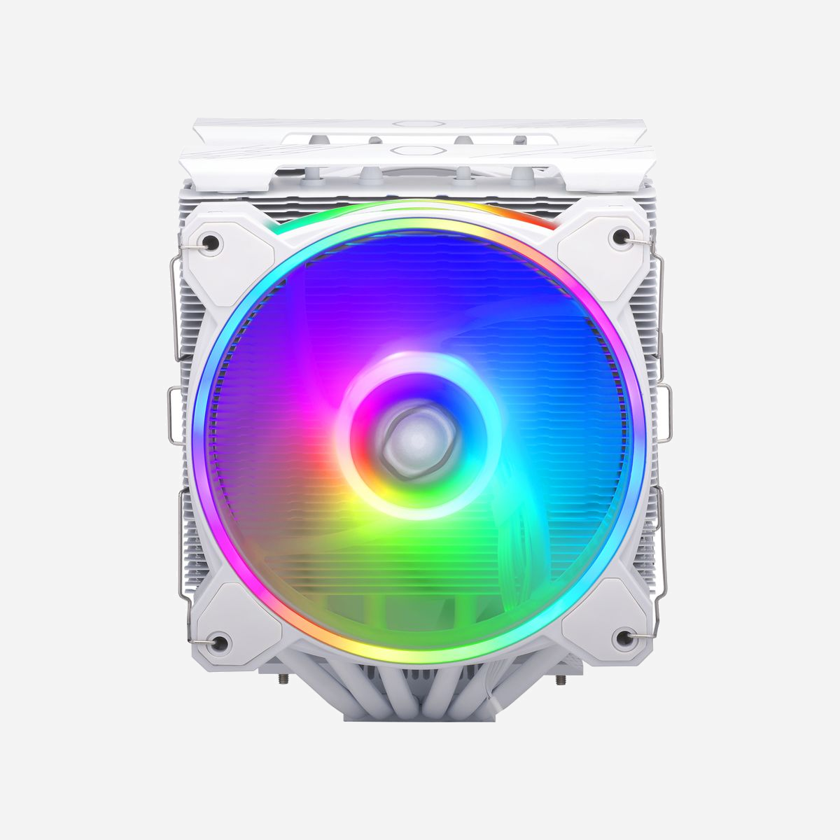 Cooler Master Hyper 622 Halo White Refroidisseur CPU Air, 2x120mm PWM 650-2050 tr/min, 51.88 CFM, Blanc, Socket LGA1700/AM5 - Cooler Master Hyper 622 Halo White. Type: Refroidisseur d'air, Diamètre du ventilateur: 12 cm, Vitesse de rotation (min): 650 tr/min, Vitesse de rotation (max): 2050 tr/min, Pression d'air maximale: 2,89 mmH2O, Type de roulement: Palier lisse. Largeur: 137 mm, Profondeur: 125 mm, Hauteur: 157 mm. Couleur du produit: Blanc