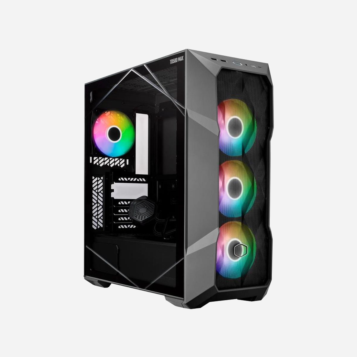 Cooler Master TD500 MAX Full Tower Noir - Alimentation 850W 80+ Gold - Vent. 3x120mm avant, 1x120mm arrière, Radiateur 360mm - USB 3.2 - ATX - Cooler Master TD500 MAX. Format: Full Tower, Type: PC, Couleur du produit: Noir. Alimentation d'énergie: 850 W, Tension d'entrée AC: 100 - 240 V, Fréquence d'entrée AC: 50/60 Hz. Ventilateurs installés avant: 3x 120 mm, Prise en charge des diamètres des ventilateurs avants: 120,140 mm, Ventilateurs arrières installés: 1x 120 mm. Largeur: 210 mm, Profondeur: 499 mm, Hauteur: 500 mm. Poids du paquet: 14,2 kg