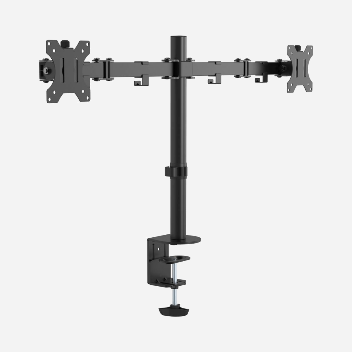 Support Bureau Double Écran Vision VFM-DPD2B 13"-27" (33-68.6cm) 16kg VESA 75/100mm Pince Acier Noir Inclinaison Pivotement Rotation - Vision VFM-DPD2B. Montage: Pince, Capacité de charge maximale: 16 kg, Taille minimale de l'écran: 33 cm (13"), Taille maximale de l’écran: 68,6 cm (27"), Compatibilité interface de montage (min): 75 x 75 mm, Compatibilité interface de montage (max): 100 x 100 mm. Réglage de la hauteur, Plage de l'angle d'oscillation: -90 - 90°, Angle d'inclinaison: -45 - 45°. Couleur du produit: Noir