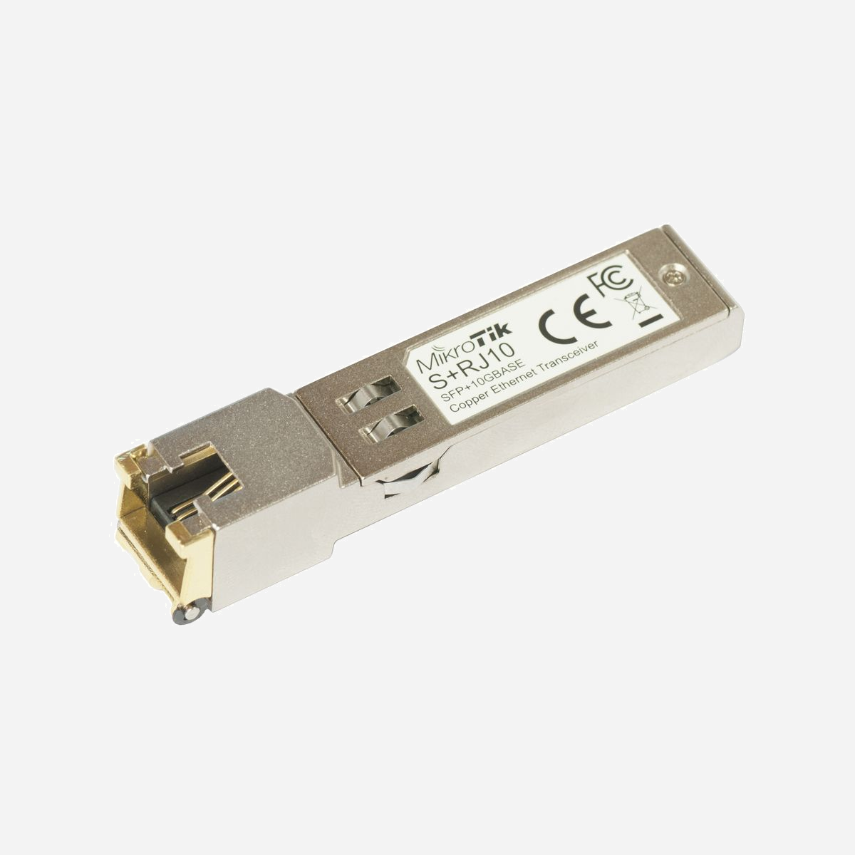 Mikrotik S+RJ10 Module SFP+ 10Gbit/s RJ45, portée 200m, connecteur SFP+, débit max 10000 Mbit/s, 1 port Ethernet LAN, boîtier métallique, unité. - Mikrotik S+RJ10. Débit de transfert des données maximum: 10000 Mbit/s, Type d'interface: SFP+, Connecteur de fibre optique: SFP+. Couleur du produit: Métallique. Quantité: 1 pièce(s)
