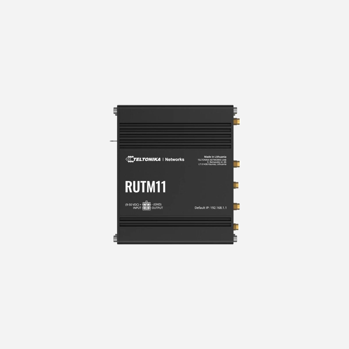 Teltonika RUTM11 Routeur 4G LTE Gigabit Ethernet - MediaTek MIPS 1004Kc 880MHz, 256Mo Flash/RAM, 4xLAN, 1xWAN, USB 2.0, RutOS, -40°C à 75°C - Teltonika RUTM11. Standards réseau: IEEE 802.3, IEEE 802.3az, IEEE 802.3u, Type d'interface Ethernet: Gigabit Ethernet, Technologie de cablâge: 10/100/1000Base-T(X). Génération de réseau mobile: 4G, Norme 4G: LTE. Protocole de routage: BGP, EIGRP, NHRP, OSPFv2, RIP-1, RIP-2, Protocoles VoIP: H.323 and SIP-alg protocol NAT helpers, allowing proper routing of VoIP packets, Protocoles réseau pris en charge: TCP, UDP, IPv4, IPv6, ICMP, NTP, DNS, HTTP, HTTPS, FTP, SMTP, SSL v3, TLS, ARP, VRRP, PPP, PPPoE,.... Pare-feu de sécurité: Port forward, traffic rules, custom rules, Méthode d'authentification: Pre-shared key, digital certificates, X.509 certificates, TACACS+, Radius, IP & login attempts.... Fabricant de processeur: MediaTek, Modèle de processeur: MIPS 1004Kc, Fréquence du processeur: 880 MHz
