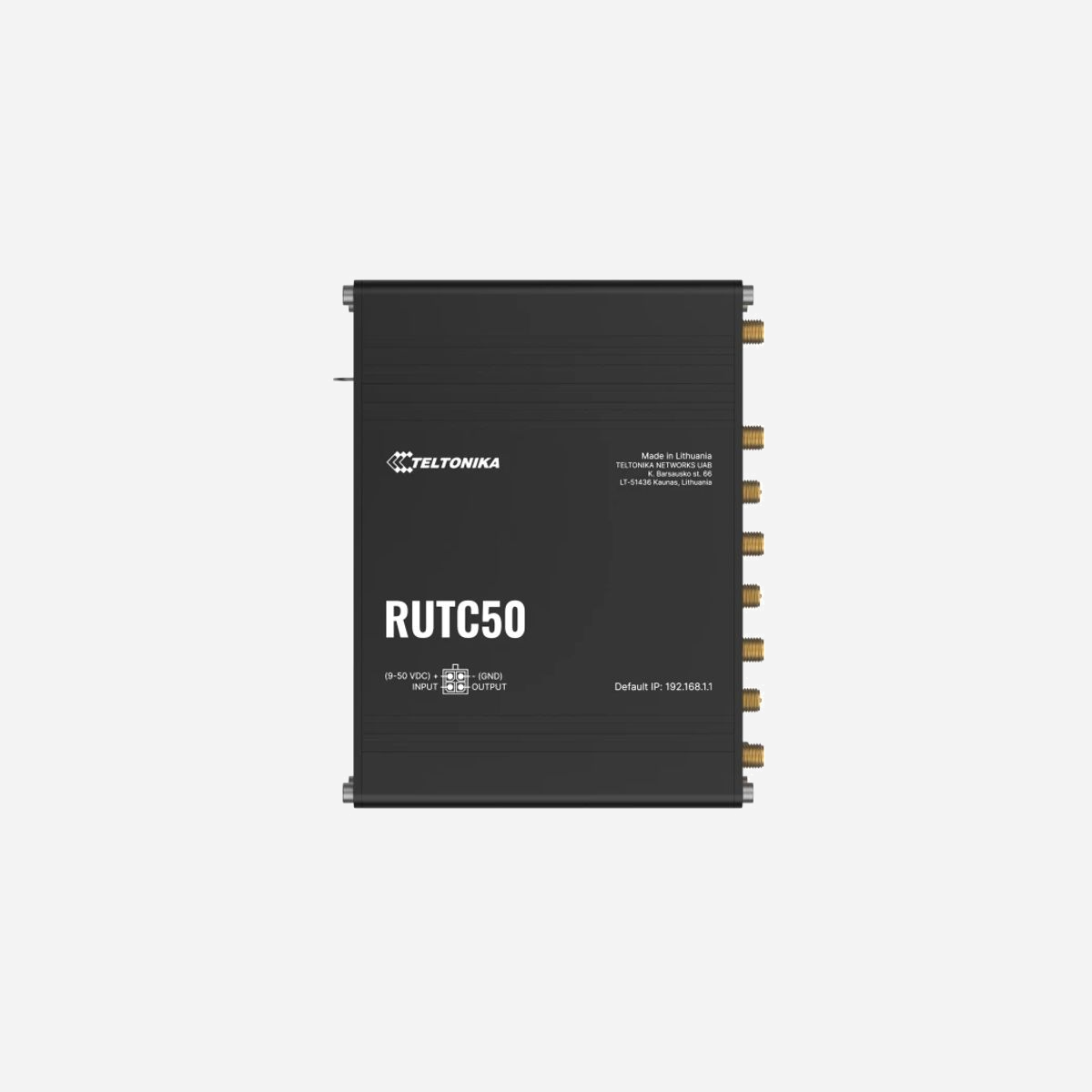 Teltonika RUTC50 Routeur Industriel 5G Bi-bande WiFi 6 (802.11ax) 2402Mbps, Gigabit Ethernet, LTE Cat20, Dual SIM, CPU ARM Cortex-A53, RutOS - Teltonika RUTC50. Bande Wi-Fi: Bi-bande (2,4 GHz / 5 GHz), Norme Wi-Fi: Wi-Fi 6 (802.11ax), Débit de transfert des données WLAN (max): 2402 Mbit/s. Type d'interface LAN Ethernet: Gigabit Ethernet, LAN Ethernet : taux de transfert des données: 10,100,1000 Mbit/s, Technologie de cablâge: 10/100/1000Base-T(X). Génération de réseau mobile: 5G, Norme 4G: LTE, Norme 5G: Sub6 SA/NSA. Méthode d'authentification: Pre-shared key, digital certificates, X.509 certificates, TACACS+, Radius, IP & login attempts..., Pare-feu de sécurité: Port forward, traffic rules, custom rules. Protocole de routage: BGP, EIGRP, NHRP, OSPFv2, RIP-1, RIP-2, Protocoles VoIP: H.323 and SIP-alg protocol NAT helpers, allowing proper routing of VoIP packets, Protocoles réseau pris en charge: TCP, UDP, IPv4, IPv6, ICMP, NTP, DNS, HTTP, HTTPS, FTP, SMTP, SSL v3, TLS, ARP, VRRP, PPP, PPPoE,...