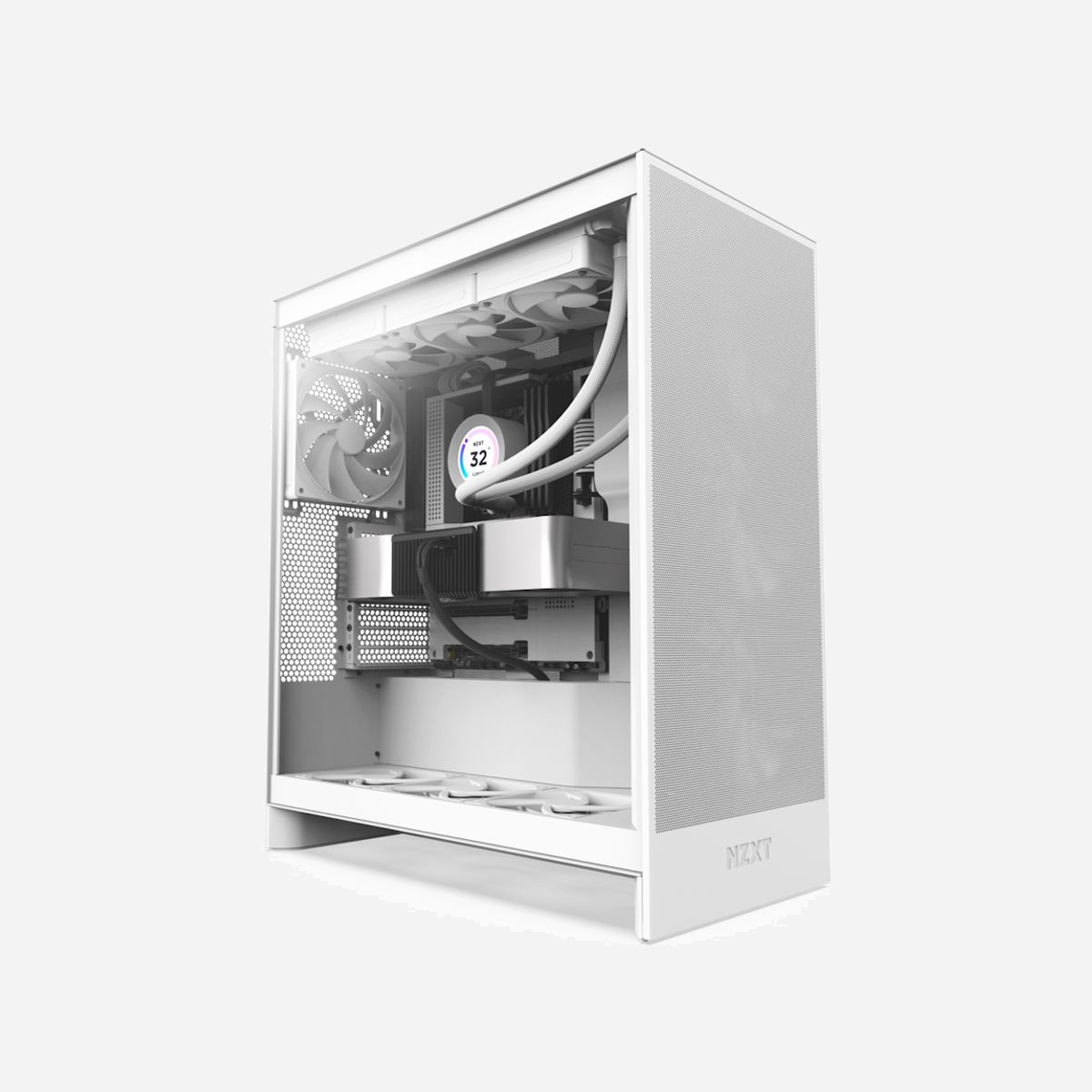 NZXT H7 Flow Midi Tower Blanc (CM-H72FW-01) - Boîtier PC ATX/EATX/microATX/Mini-ITX, 2x3.5", 4x2.5", 3x120mm avant, Radiateurs 360/420mm avant, 140mm arrière, 360mm supérieur - NZXT H7 Flow. Format: Midi Tower, Type: PC, Couleur du produit: Blanc. Ventilateurs installés avant: 3x 120 mm, Prise en charge des diamètres des ventilateurs avants: 120,140 mm, Pris en charge des diamètres des ventilateurs arrières: 120,140 mm. Tailles de disques durs supportées: 2.5,3.5". Largeur: 244 mm, Profondeur: 468 mm, Hauteur: 544 mm