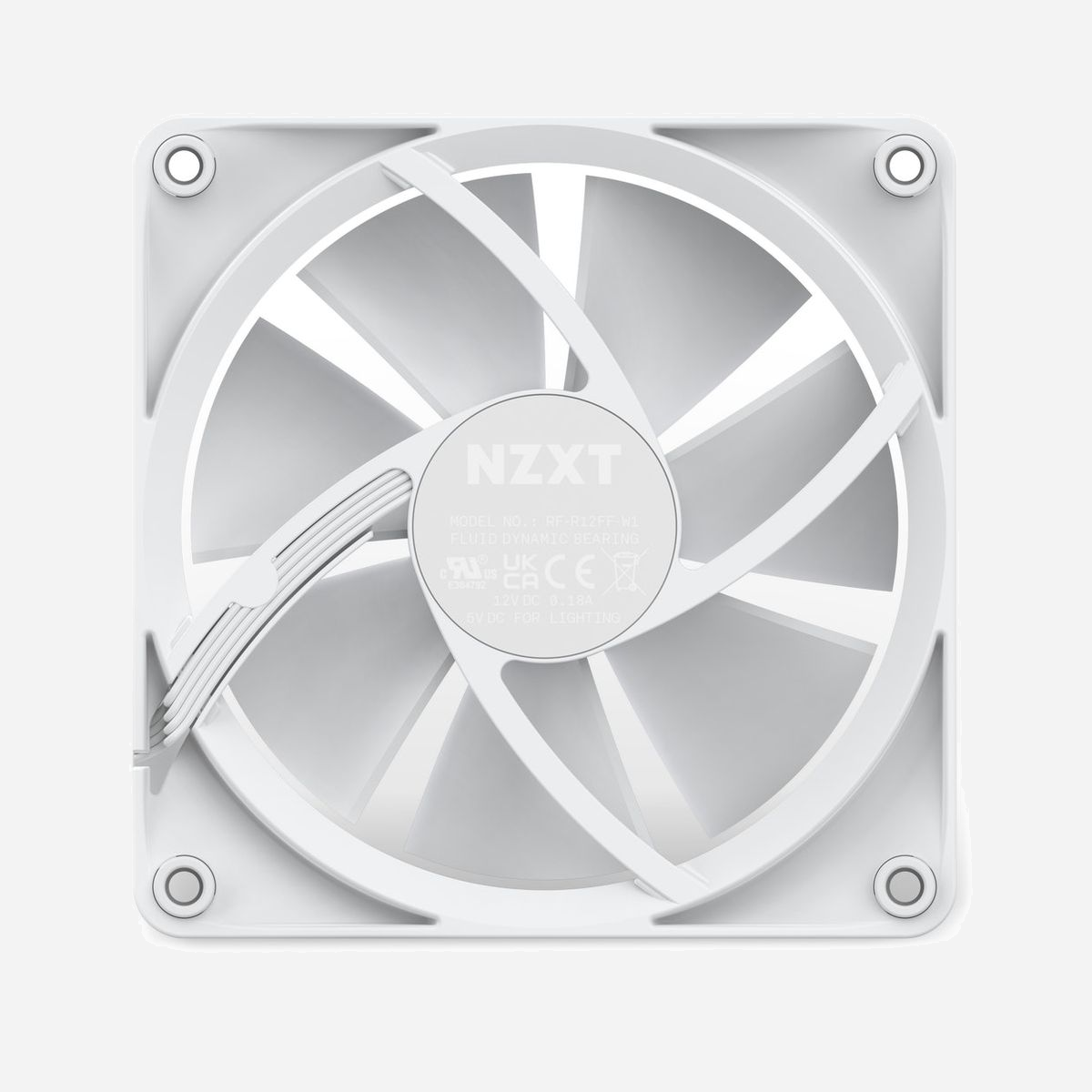 Ventilateur NZXT F120 RGB Blanc 120mm, 500-1800 RPM, 17.2-27.5 dBA, 13.94-50.18 CFM, 0.75-2.7 mmH2O, FDB, 4-Pin PWM, LED RGB, 12V - NZXT F120 RGB. Type: Ventilateur, Diamètre du ventilateur: 12 cm, Vitesse de rotation (min): 500 tr/min, Vitesse de rotation (max): 1800 tr/min, Pression d'air minimum: 0,75 mmH2O, Pression d'air maximale: 2,7 mmH2O, Type de roulement: Palier à dynamique des fluides (FDB). Couleur du produit: Blanc