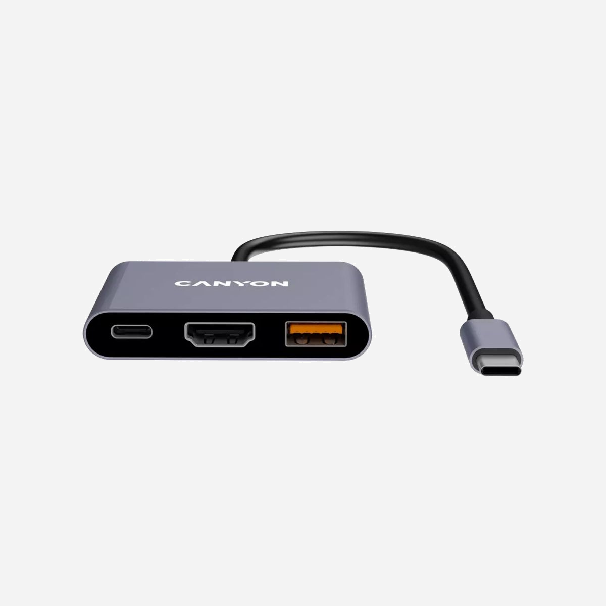 Canyon CNS-TDS4 Hub USB Type-C vers HDMI/USB 3.2 Gen 2 Type-A/Type-C, 10 Gbit/s, Aluminium Gris, Résolution HDMI 4K, Compatible Windows/macOS/Android - Canyon DS-4. Interface de l'hôte: USB Type-C, Interfaces Hub: HDMI, USB 3.2 Gen 2 (3.1 Gen 2) Type-A, USB 3.2 Gen 2 (3.1 Gen 2) Type-C. Taux de transfert de données: 10000 Mbit/s, Résolution maximum (HDMI): 3840 x 2160 pixels, Couleur du produit: Gris. Type d'alimentation d'énergie: USB. Prise en charge d'autres systèmes d'exploitation: Android. Largeur: 40 mm, Profondeur: 61,4 mm, Hauteur: 11,4 mm