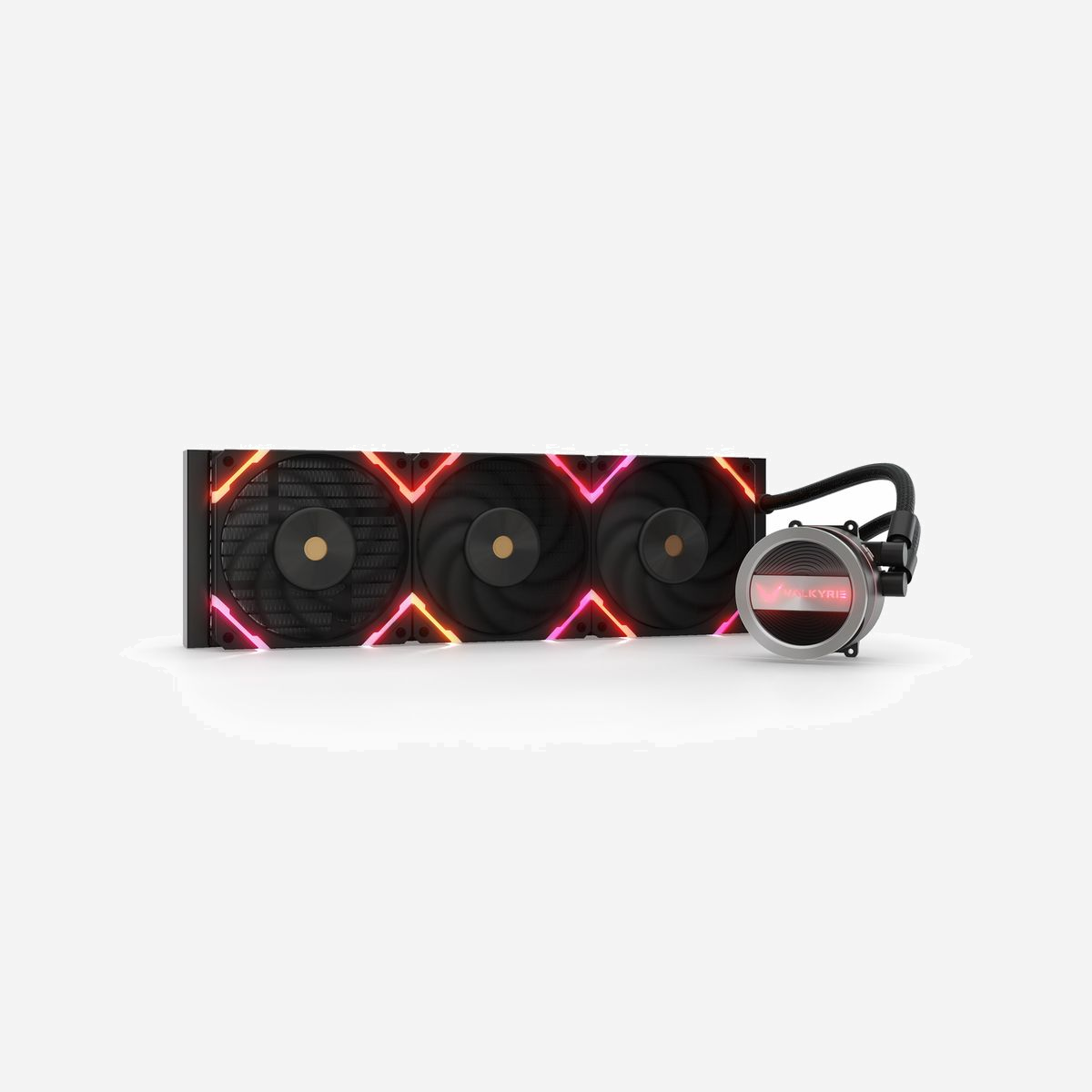 Valkyrie VK-AIODR360B Refroidissement Liquide CPU All-in-One 360mm, Compatible Intel LGA 115x/1200/1700/20xx & AMD AM4/AM5, Radiateur Aluminium, 80 CFM, Palier FDB - Valkyrie VK-AIODR360B. Type: Refroidisseur de liquide tout-en-un, Diamètre du ventilateur: 36 cm, Type de roulement: Palier à dynamique des fluides (FDB). Couleur du produit: Noir