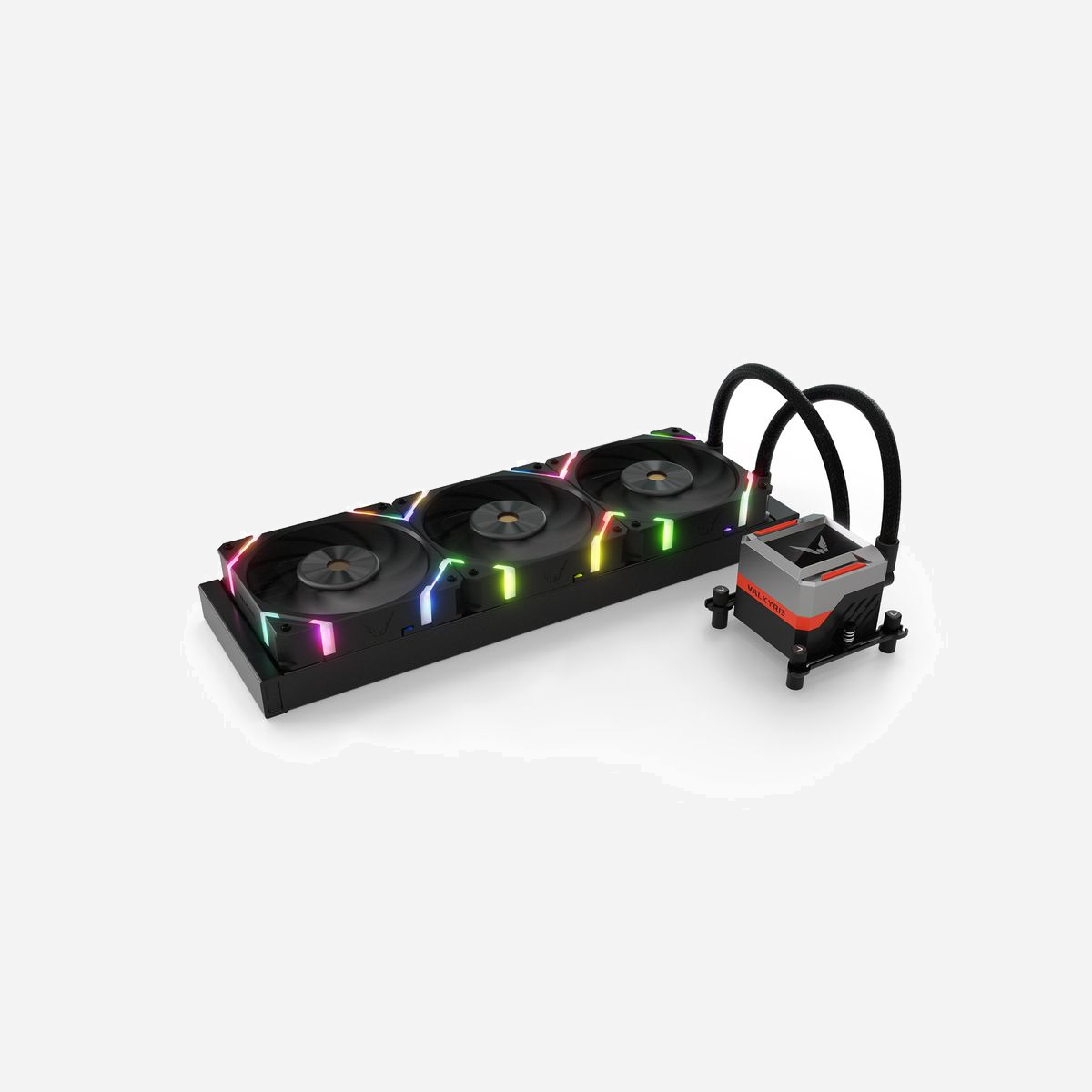 Valkyrie VK-AIOSY360B Refroidissement Liquide CPU All-in-One 360mm,Sockets LGA 115x/1200/1700/2011/2066 & AM4/AM5, Radiateur Aluminium, 800-2150 RPM, Noir - Valkyrie VK-AIOSY360B. Type: Refroidisseur de liquide tout-en-un, Diamètre du ventilateur: 36 cm, Type de roulement: Palier à dynamique des fluides (FDB). Couleur du produit: Noir