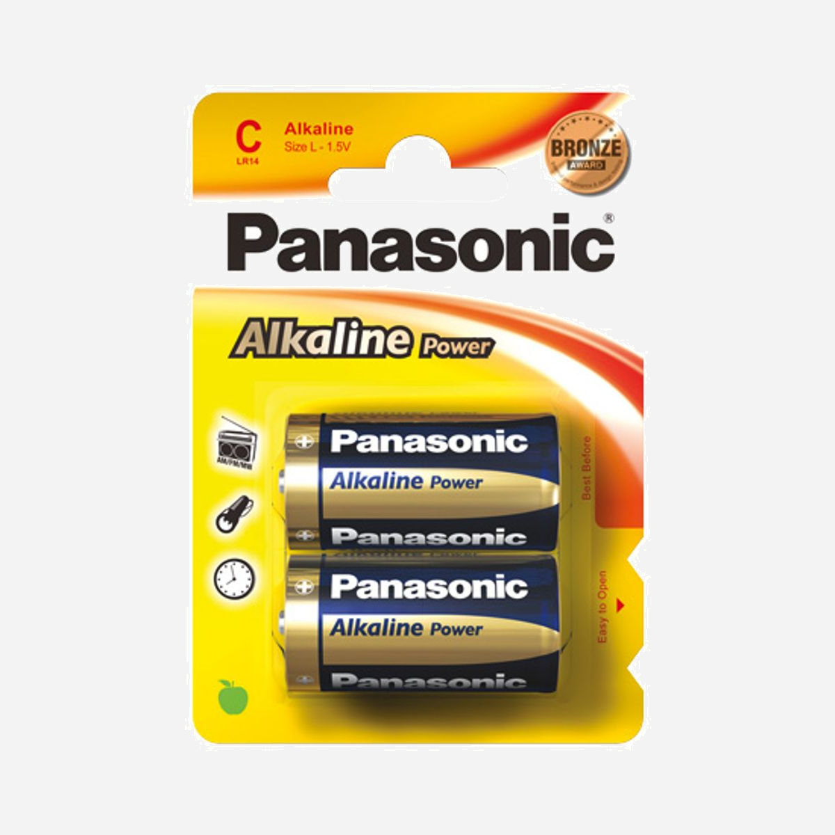 Goobay - Piles Alcalines C LR14 - Pack de 2 - 1.5V - Dimensions 26.2x26.2x50mm - Technologie Alcaline Power - Poids 69.5g par Pile - Goobay LR14 2-BL Panasonic Alkaline Power. Type de batterie: Batterie à usage unique, Taille(s) de la batterie: C, Technologie batterie: Alcaline. Hauteur: 50 mm, Diamètre: 2,62 cm, Poids: 69,5 g. Facteur de forme de la batterie: Cylindrique, Dimensions (LxPxH): 26,2 x 26,2 x 50 mm