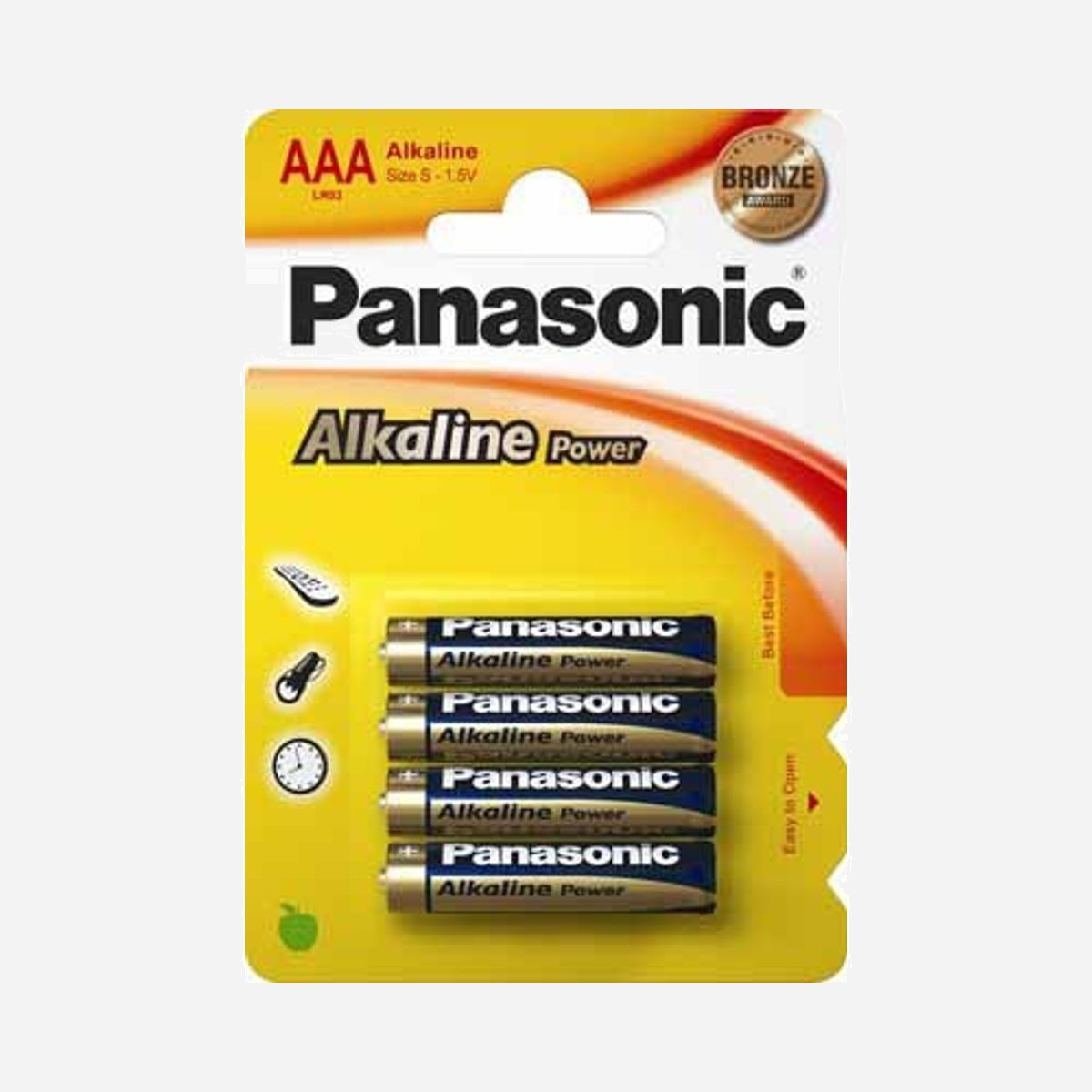 Panasonic LR03APB/4BP - Pile Alcaline AAA 1.5V Usage Unique (Lot de 4) - Dimensions 10.5x10.5x44.5mm - Poids 10.8g - Panasonic LR03APB. Type de batterie: Batterie à usage unique, Taille(s) de la batterie: AAA, Technologie batterie: Alcaline. Largeur: 10,5 mm, Profondeur: 10,5 mm, Hauteur: 44,5 mm. Type: AAA-S