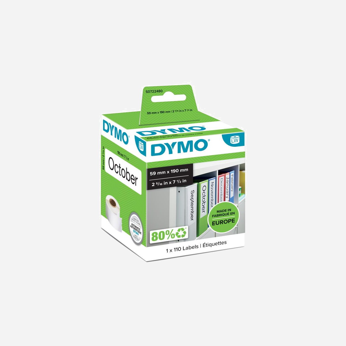 DYMO LW Étiquettes Grand Format 59x190mm S0722480, Papier Blanc Adhésif Permanent, Compatible LabelWriter, 110 Étiquettes par Rouleau - Étiquettes LabelWriter® - Imprimez une étiquette ou des centaines avec facilité et efficacité. <br><br>Des étiquettes sans souci pour tous vos besoins en matière de courrier, d'expédition et d'organisation.<br><br>Étiquettez rapidement, envoyez intelligemment et ayez un look impeccable avec les étiquettes DYMO LW.<br><br>Disponibles dans une grande variété de couleurs et de tailles, les étiquettes DYMO® LW utilisent un procédé d'impression thermique direct. Vous n'avez donc pas à vous soucier de l'encre ou du toner coûteux et salissant. Et comme elles sont conditionnées en rouleaux, vous pouvez imprimer une ou plusieurs centaines d'étiquettes en toute simplicité : pas de bourrage d'étiquettes, pas de problèmes de mise en page et pas de gaspillage.