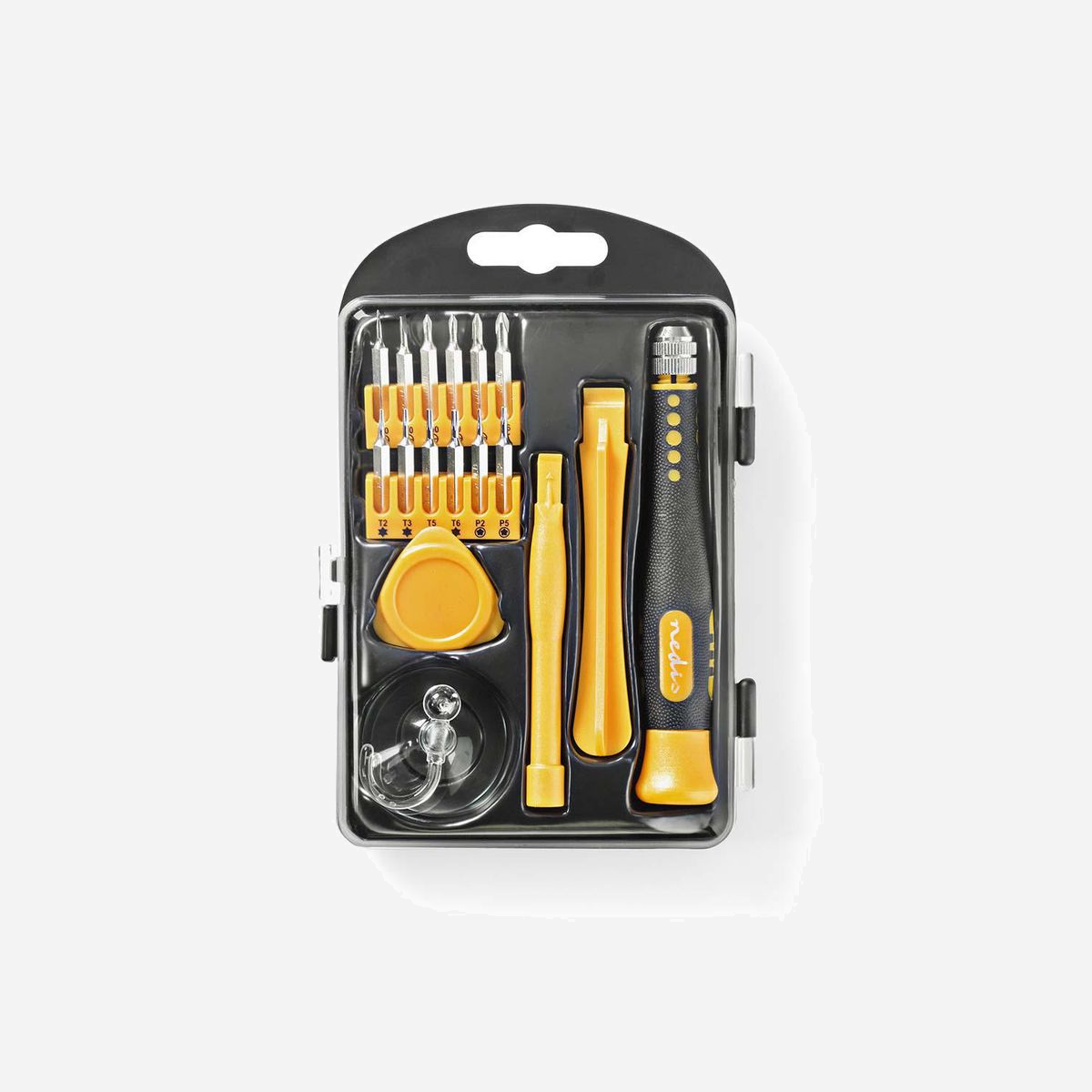 Nedis Kit d'Outils Réparation Électronique CSTS10017 - 17 outils, Tournevis Pentalobe/Phillips/Fente/Torx/Tri-Wing, 12 Bits, 105x156mm - Ce kit d'outils et de tournevis Nedis® pour la réparation des ordinateurs, des smartphones et des appareils électroniques, vous offre 17 outils essentiels pour la réparation et l'assemblage de vos périphériques.