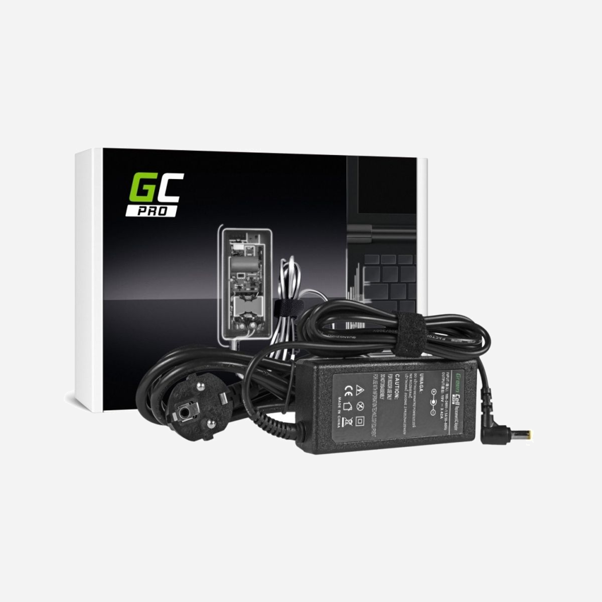 Green Cell AD01P Adaptateur Secteur 60W pour Ordinateur Portable Acer 19V 3.42A Protection Surtension & Court-Circuit Noir - 116x52x30mm - Green Cell AD01P. Utilité: Ordinateur portable, Type d'alimentation d'énergie: Intérieure, Puissance de sortie: 60 W. Couleur du produit: Noir. Certificats de conformité: RoHS, Certification: CE. Largeur: 116 mm, Profondeur: 52 mm, Hauteur: 30 mm. Quantité: 1 pièce(s)